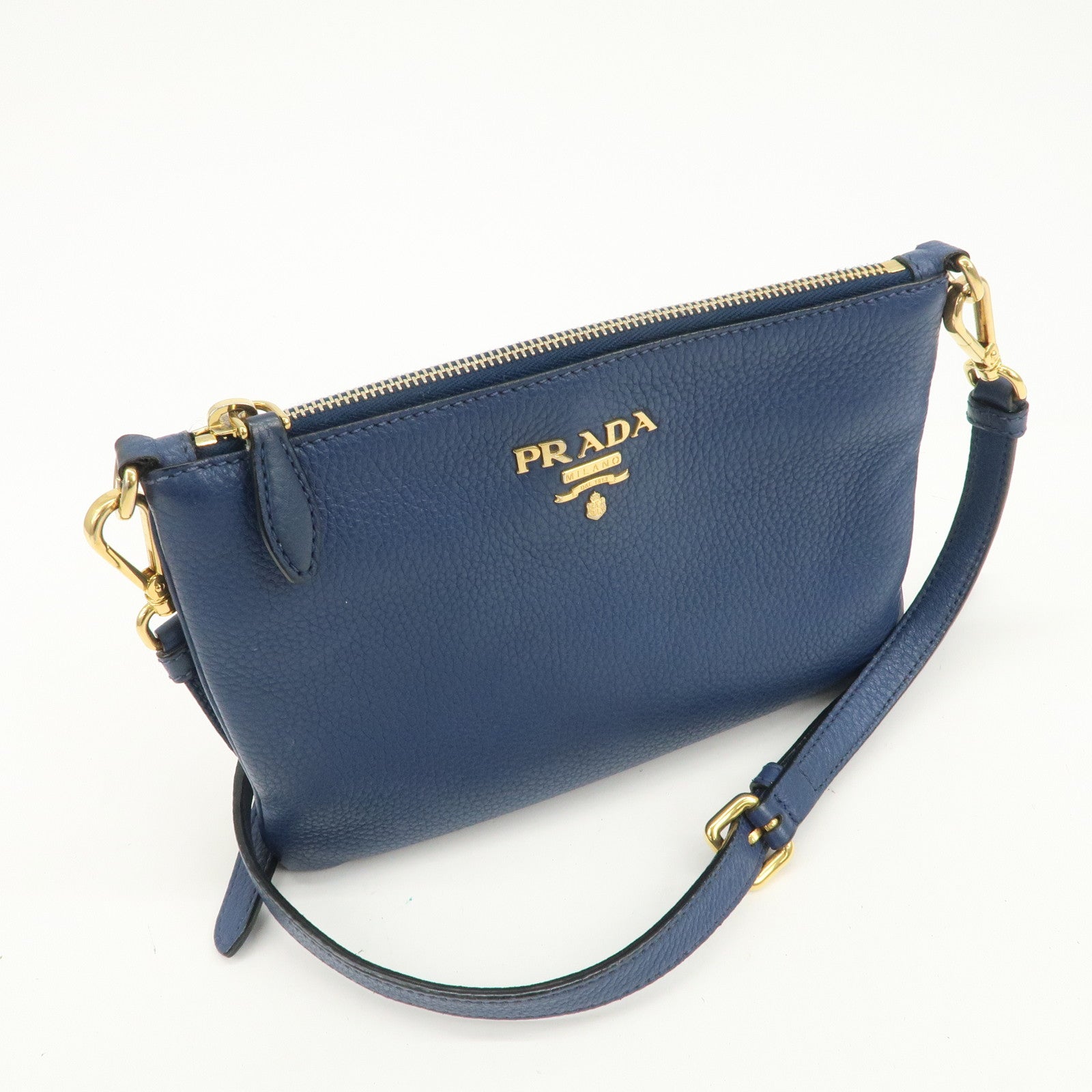 PRADA Logo Leather Shoulder Bag Crossbody Bag Blue 1BH013
