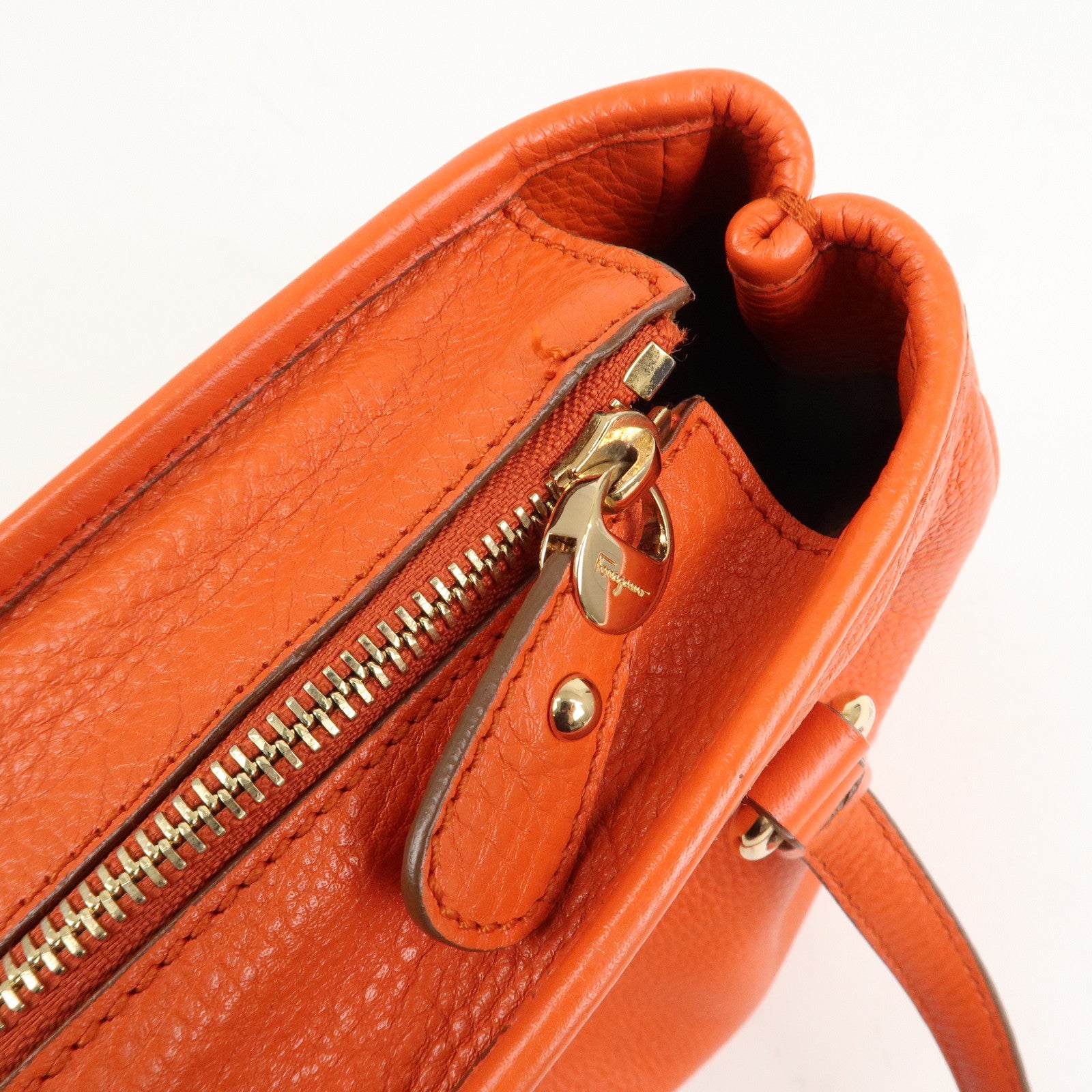 Ferragamo Gancini Leather Hand Bag Orange Gold HDW