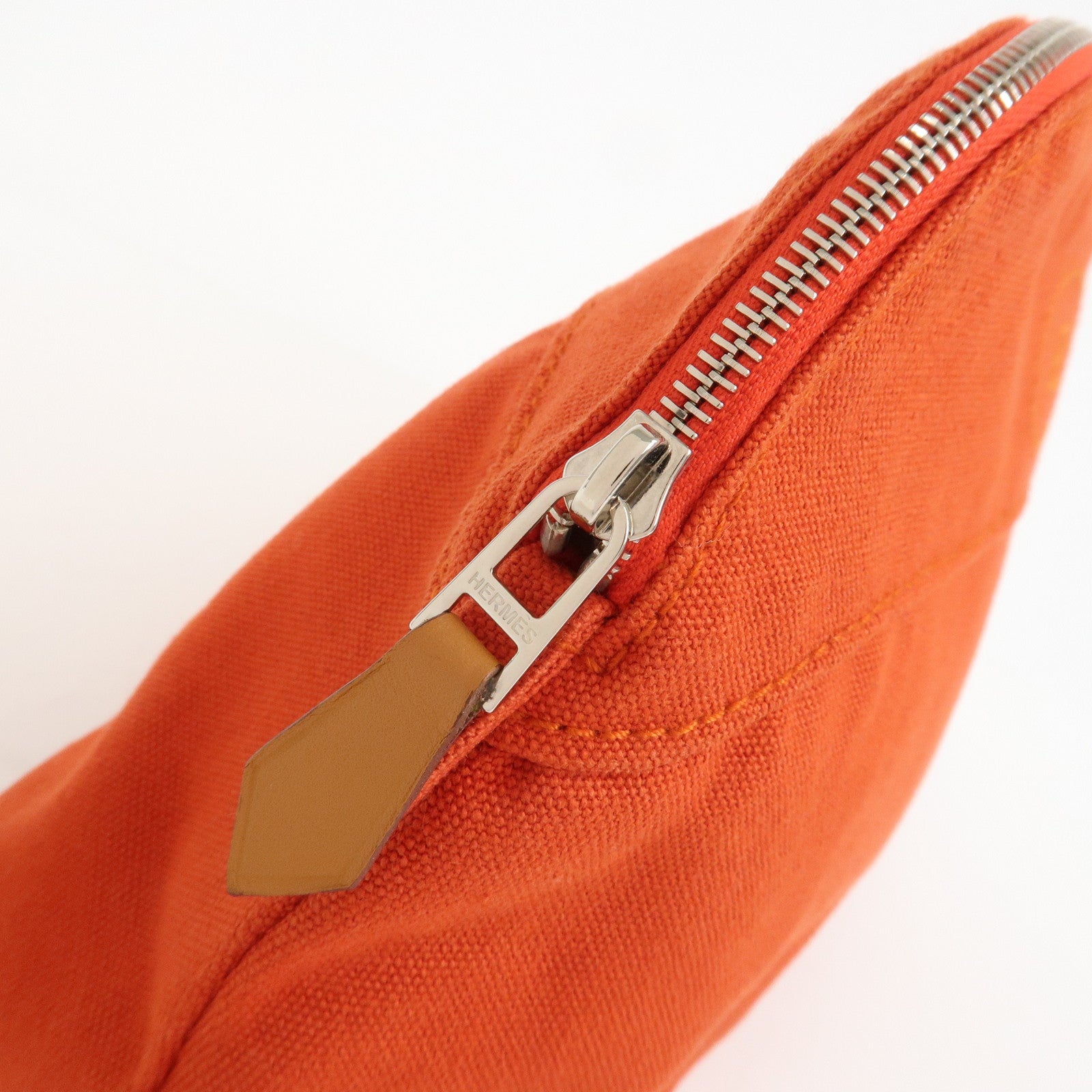HERMES Canvas Leather Bolide Pouch MM Cosmetic Pouch Orange