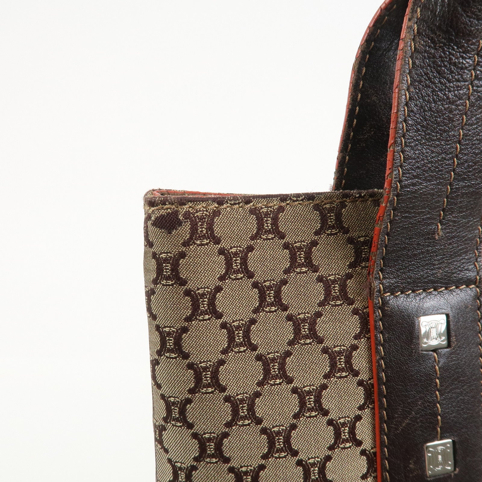 CELINE Macadam Canvas Leather Tote Bag Shoulder Bag Beige Brown