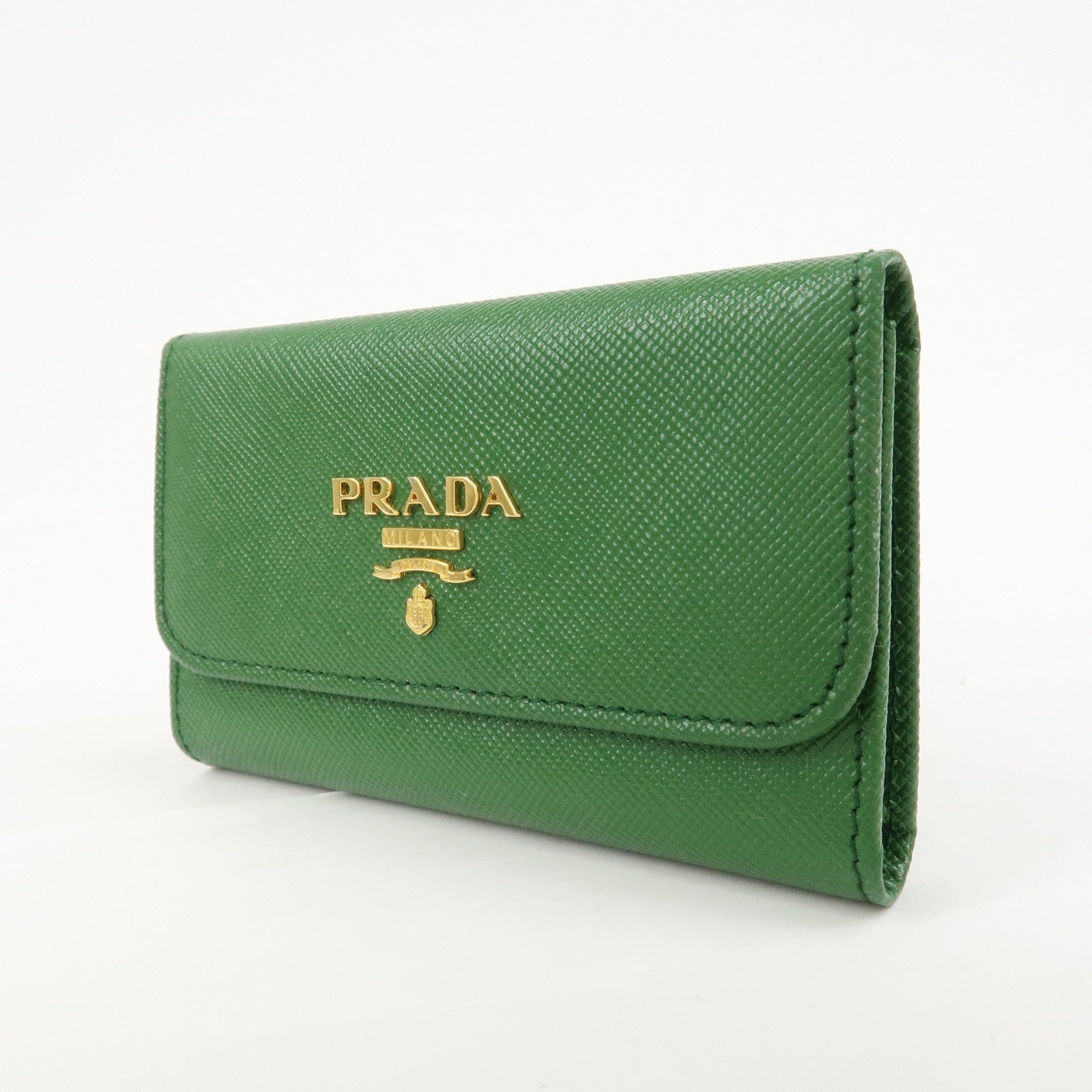 PRADA Logo Saffiano Leather 6 Rings Key Case Green 1M0222