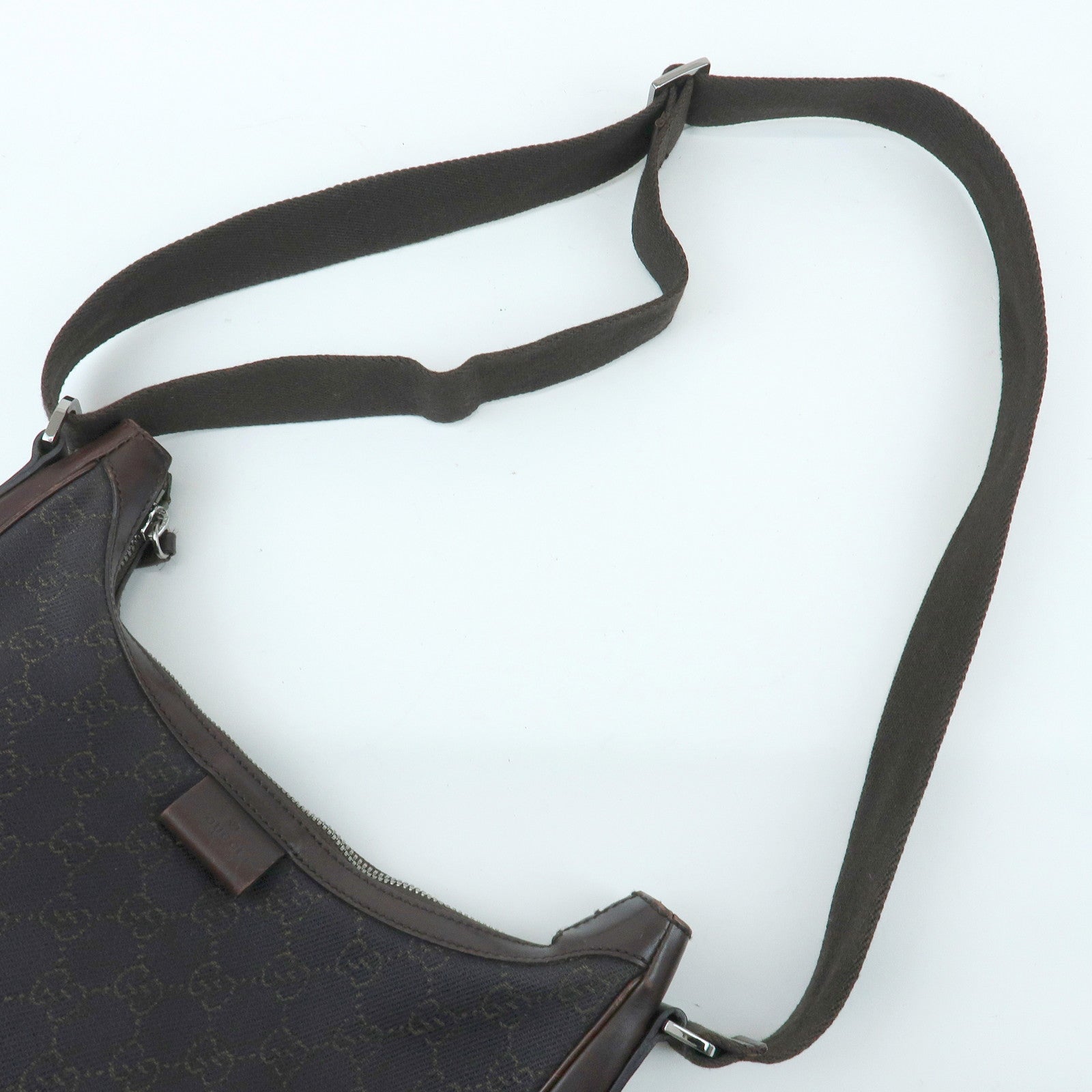 GUCCI GG Denim Leather Shoulder Crossbody Bag Dark Brown 101682