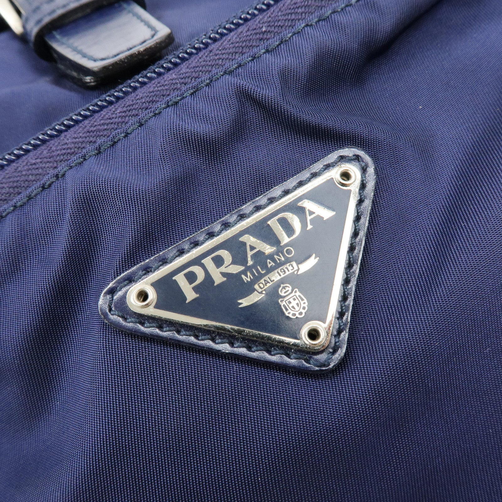 PRADA Triangle Logo Nylon Leather Backpack Rucksack Navy B4650F
