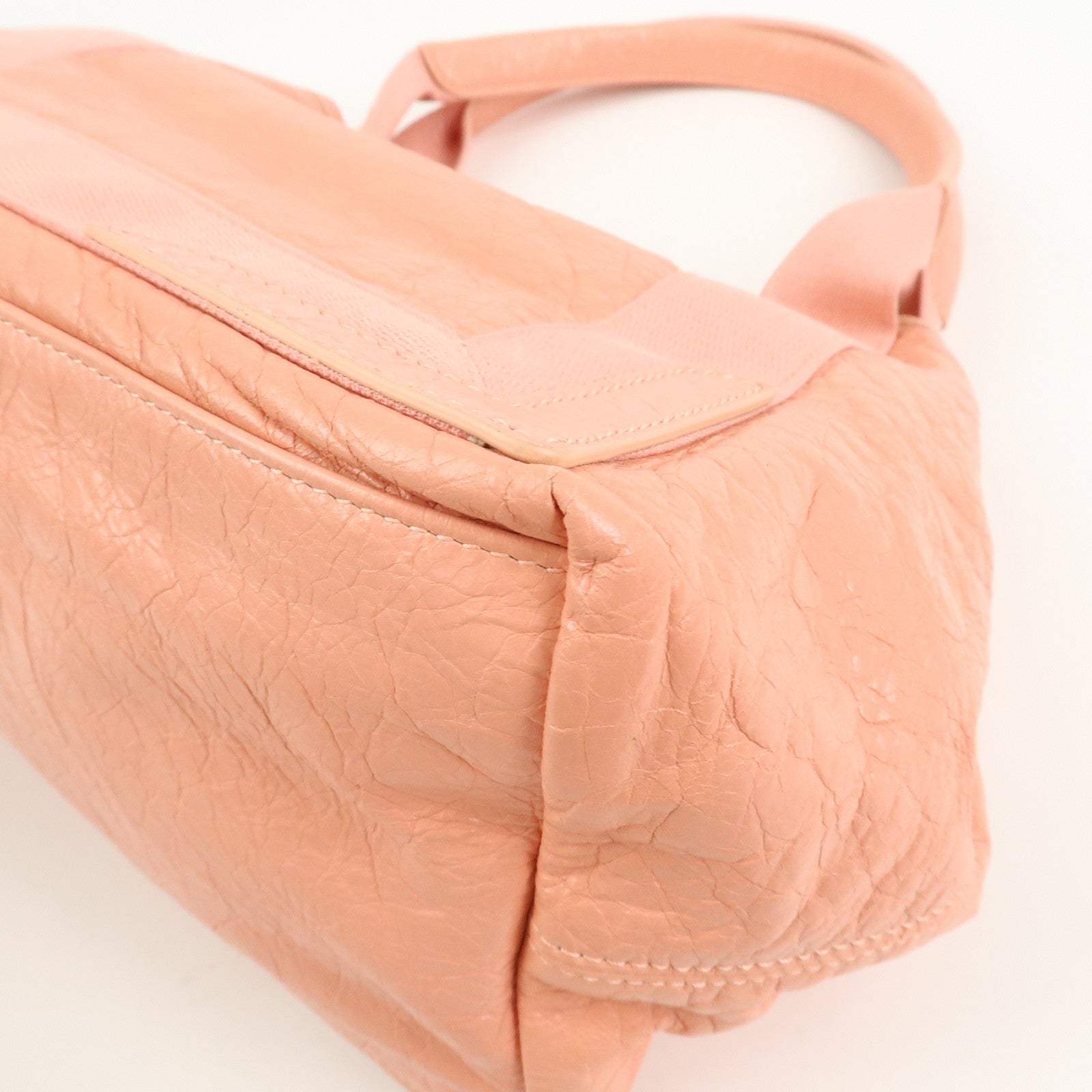 BALENCIAGA Navy Cabas M Canvas Leather Tote Bag Hand Bag Pink
