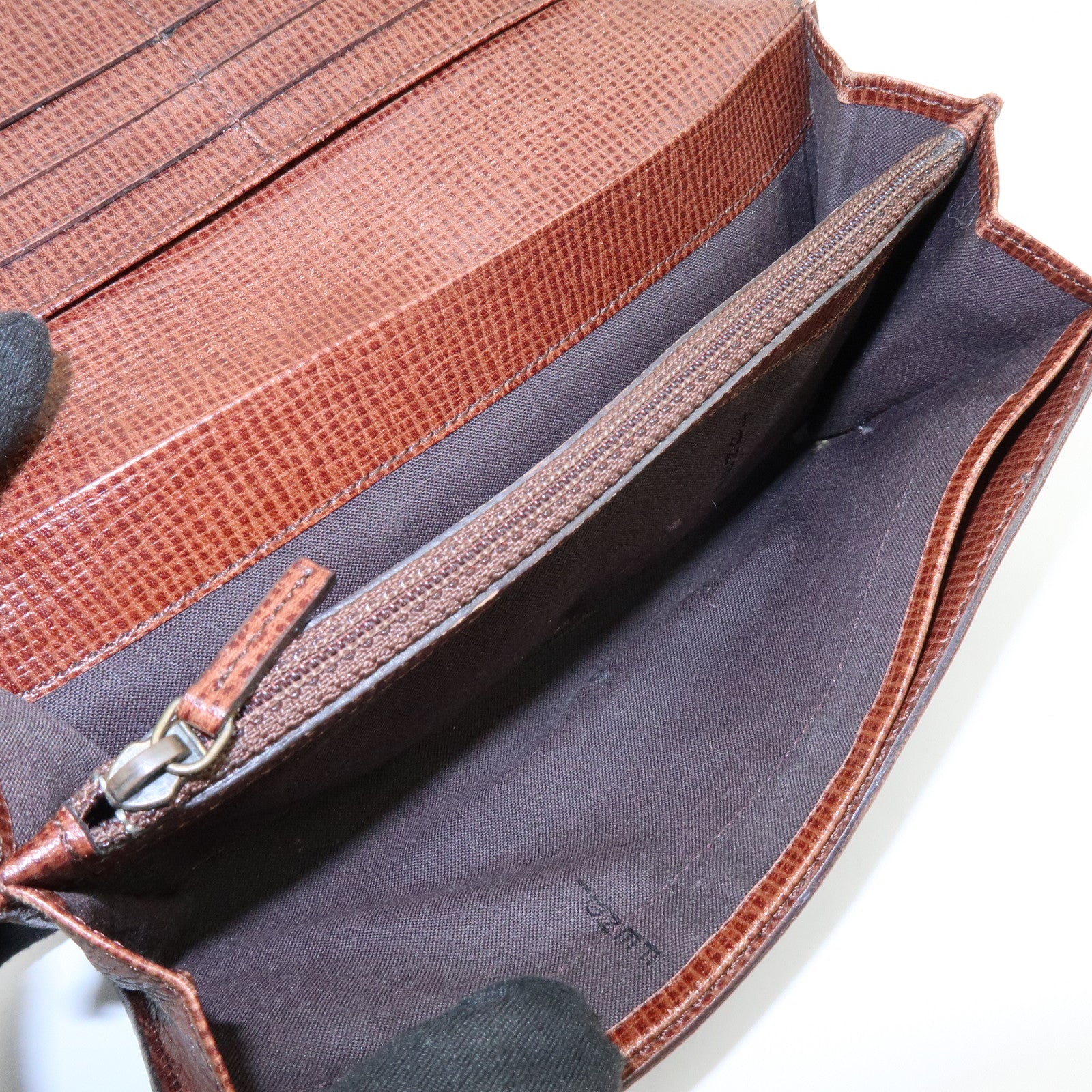 FENDI Zucca Leather Bi-fold Long Wallet Brown Black 8M0000