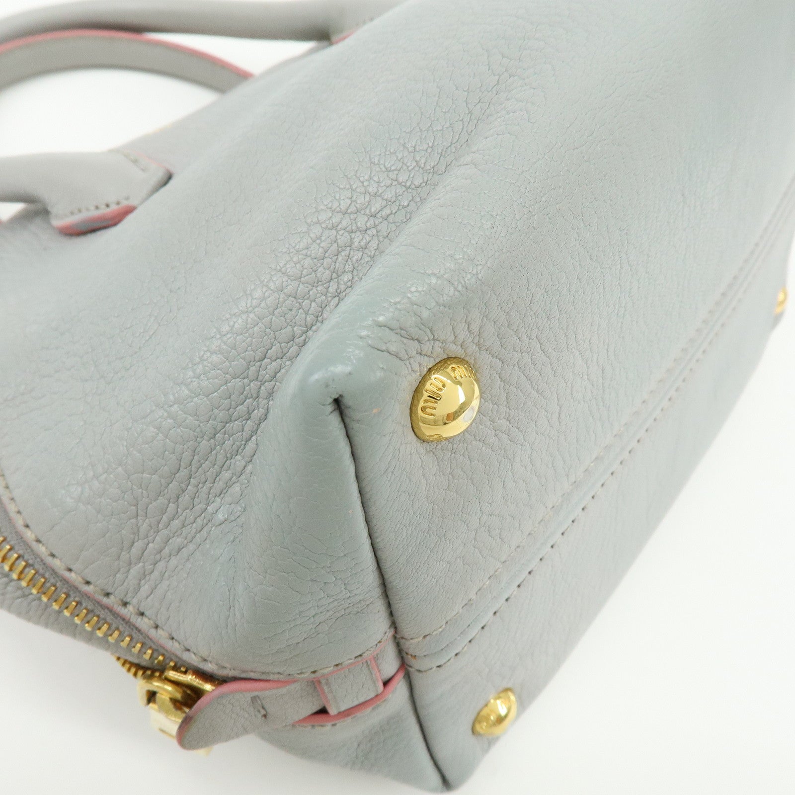MIU MIU Madras Leather 2Way Bag Hand Bag Gray Pink 5BA003