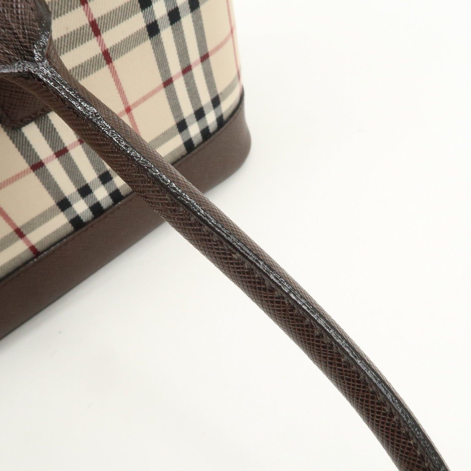BURBERRY Leather Canvas Boston Bag Hand Bag Nova Plaid Brown Used