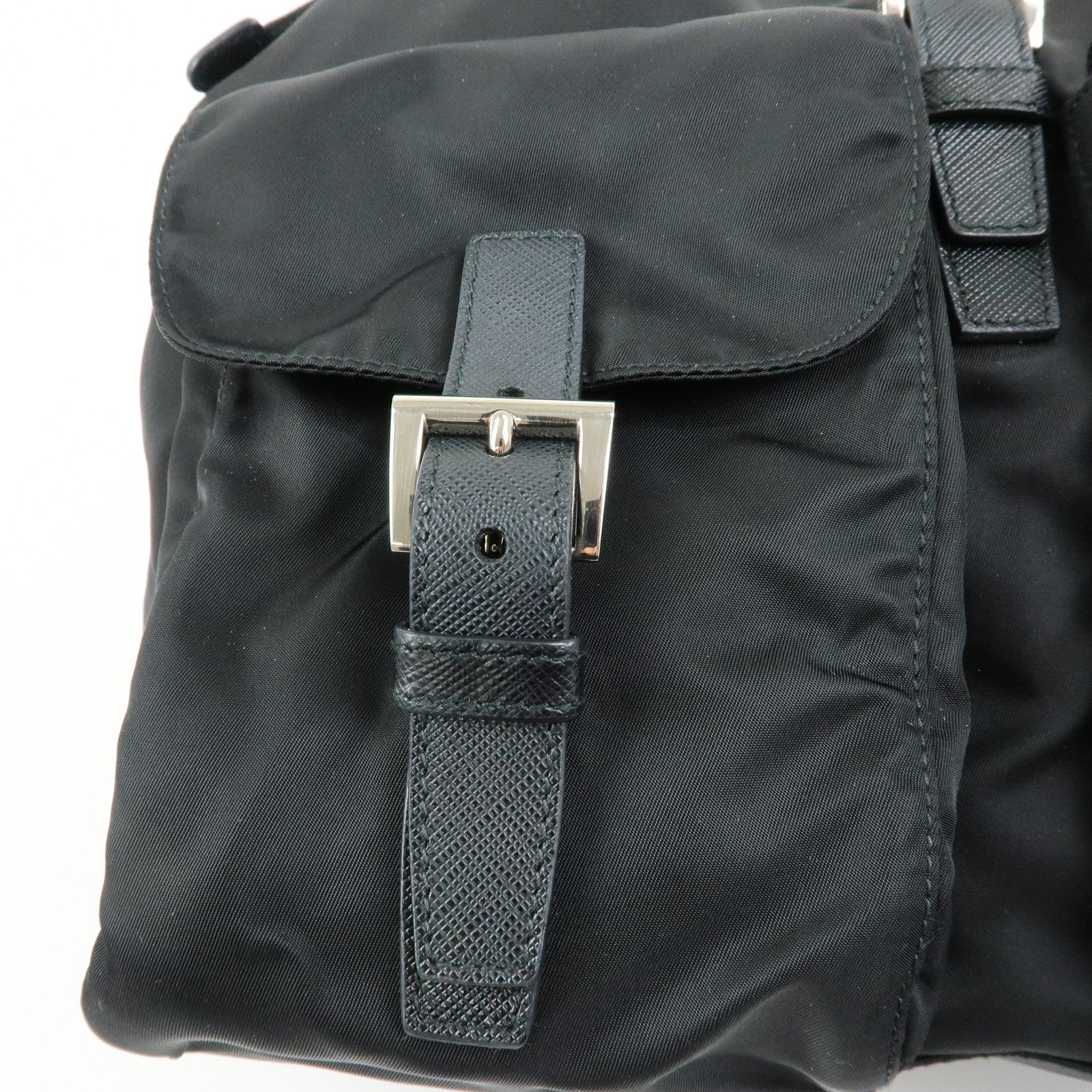 PRADA Triangle Logo Nylon Saffiano leather Backpack Rucksuck Black