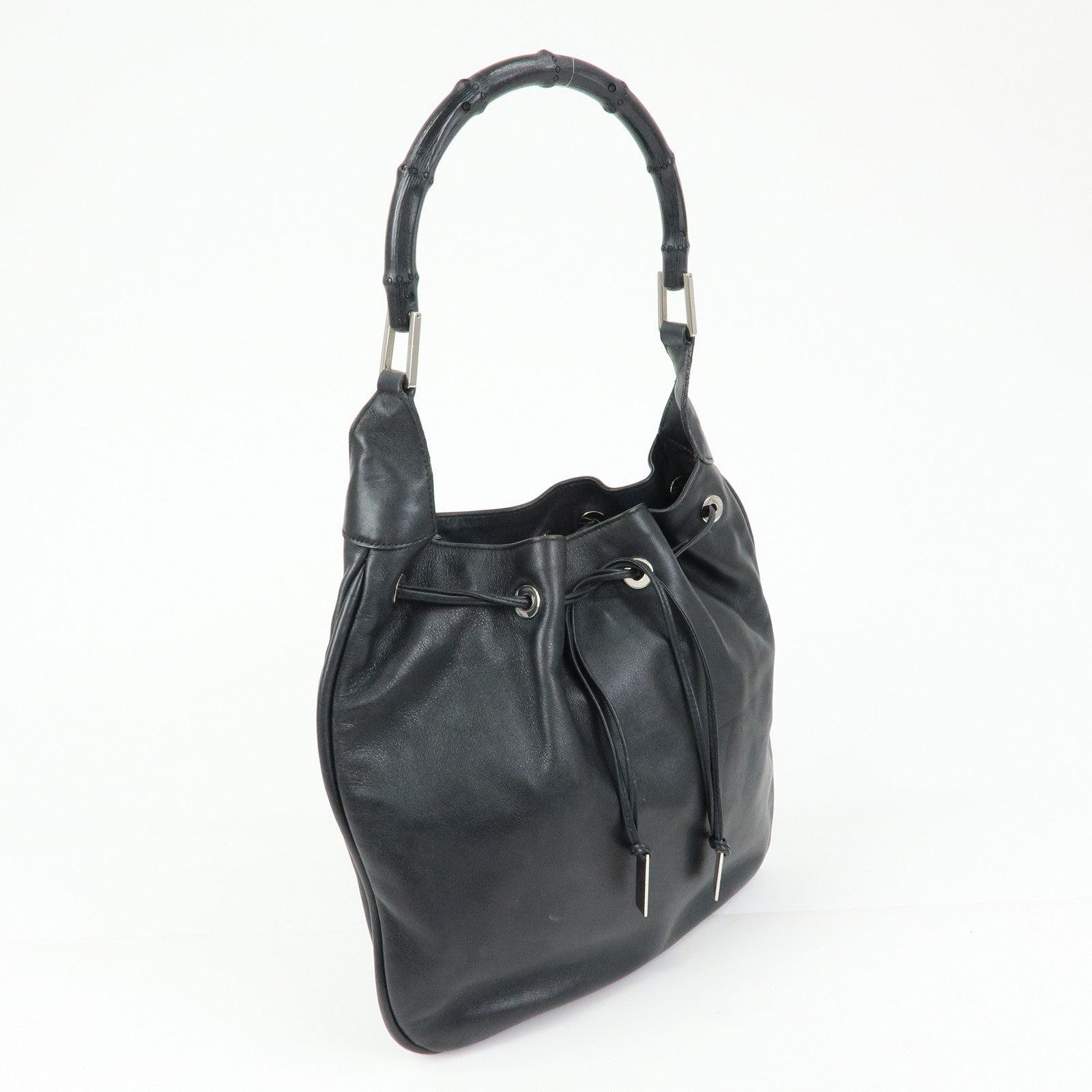 GUCCI Bamboo Leather Shoulder Bag Hand Bag Black 0014033