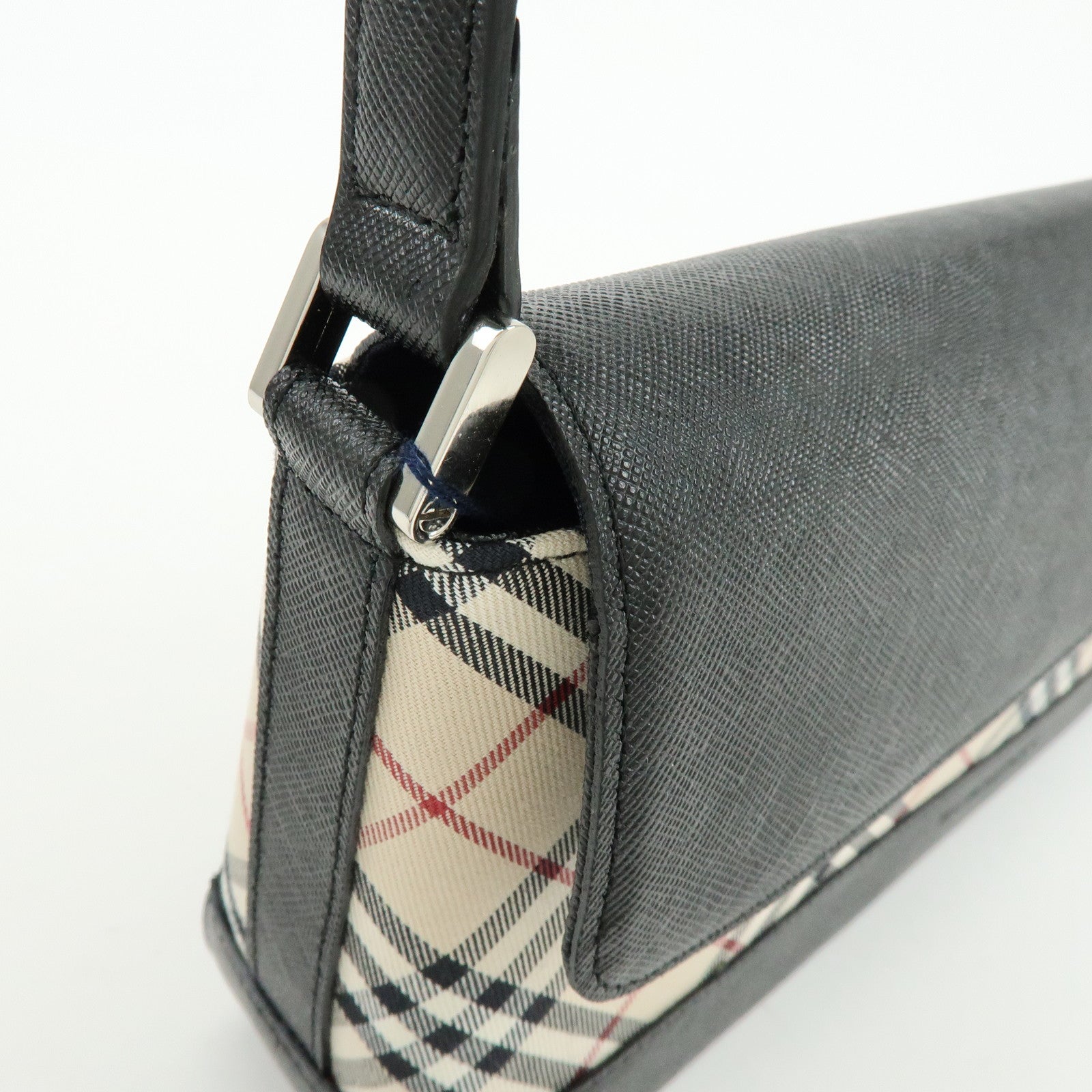 BURBERRY Nova Plaid Canvas Leather Shoulder Hand Bag Beige Black