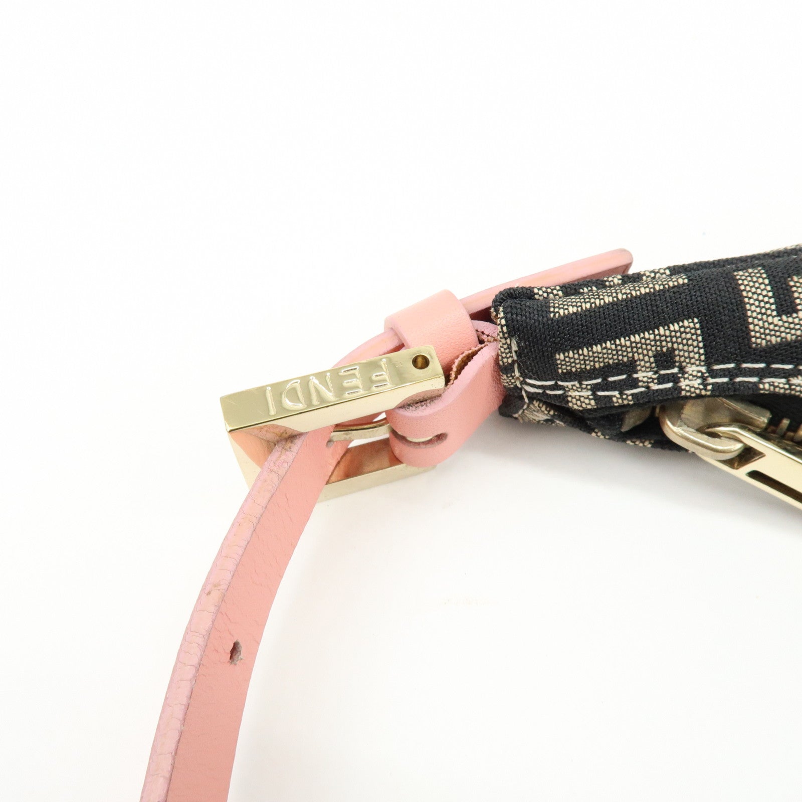 FENDI Zucchino Canvas Leather Shoulder Bag Black Pink 8BR020