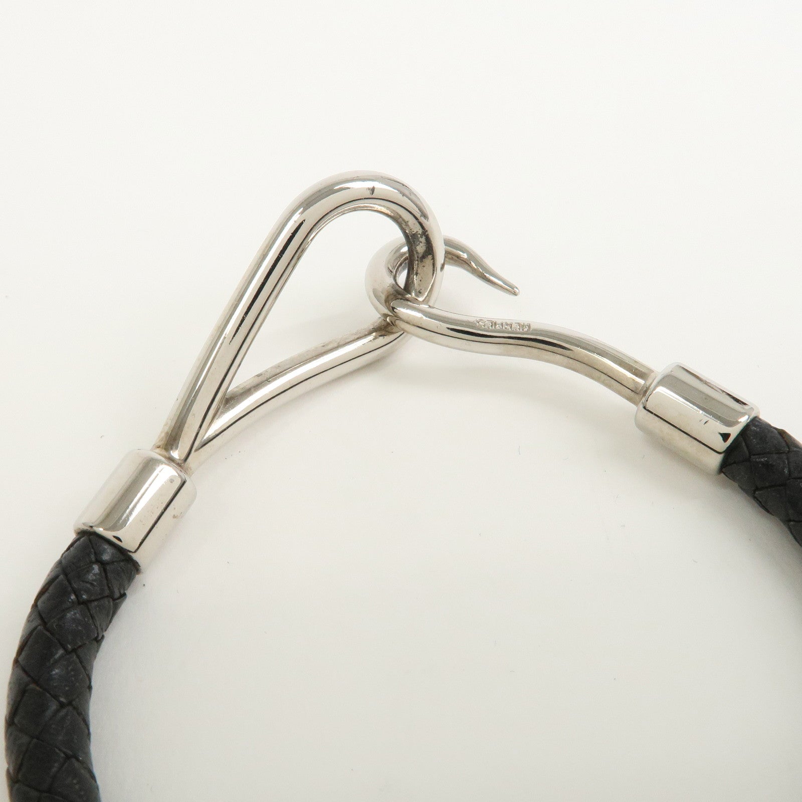 HERMES Jumbo Leather Metal Choker Bracelet Black
