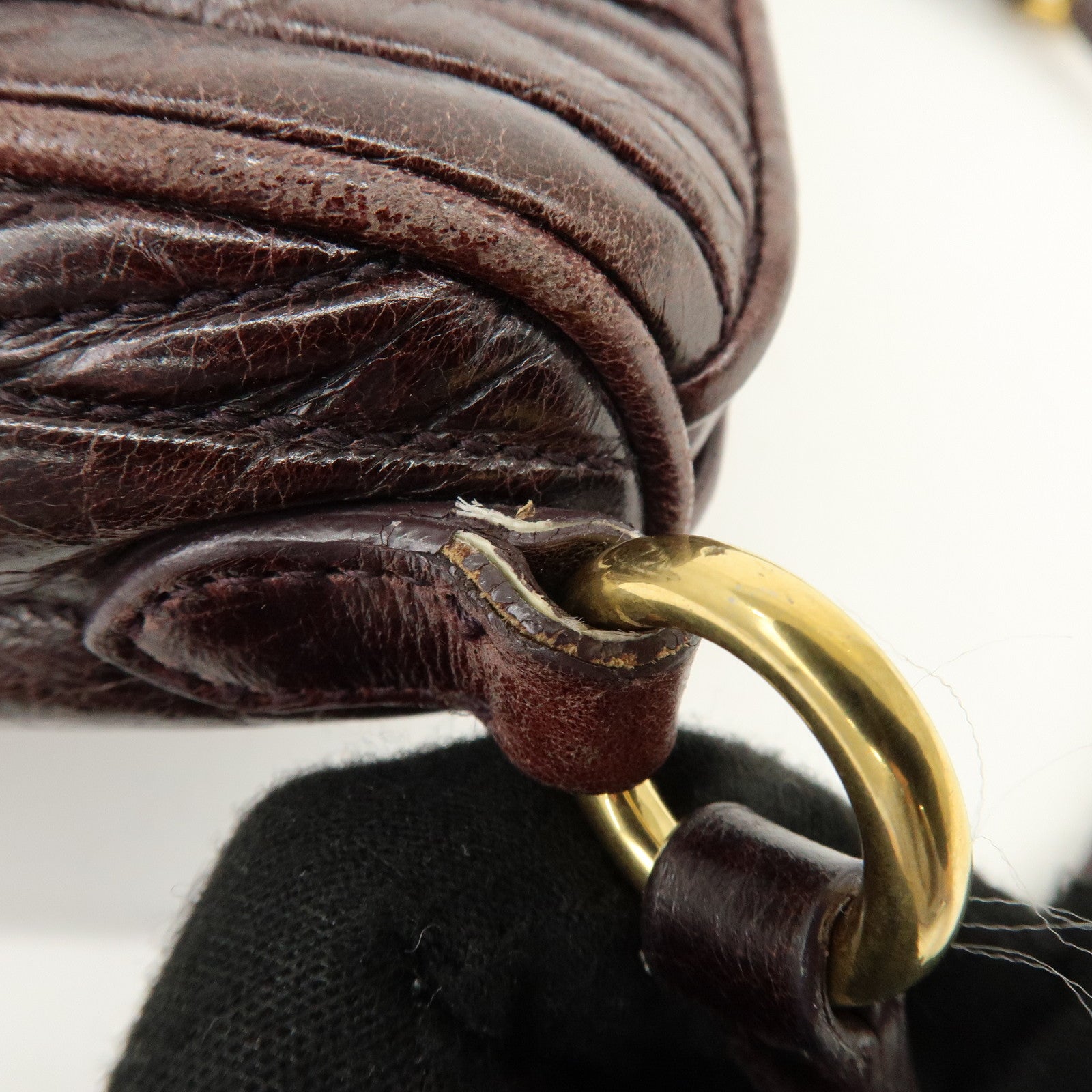 MIU MIU Matelasse Gathered Leather Hand Bag Brown