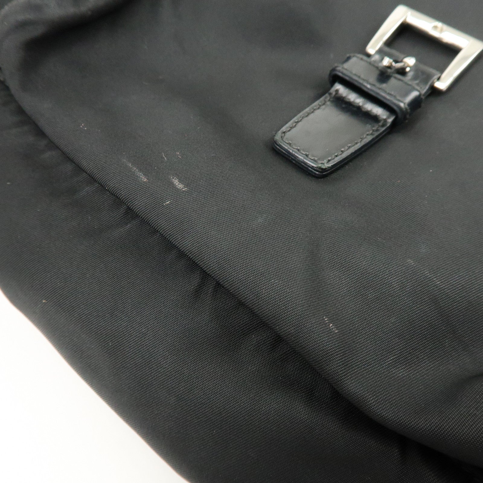 PRADA Triangle Logo Nylon Leather Shoulder Bag Crossbody Bag Black