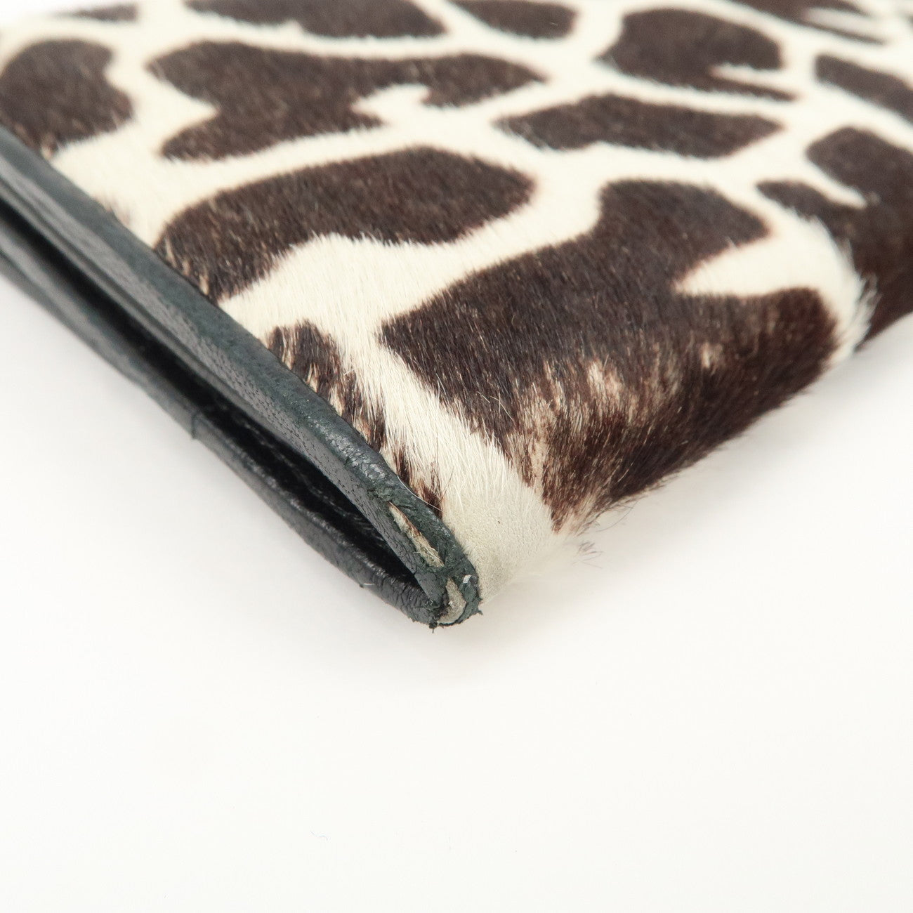 PRADA Unborn Carf Leather Bi-Fold Long Wallet Brown White