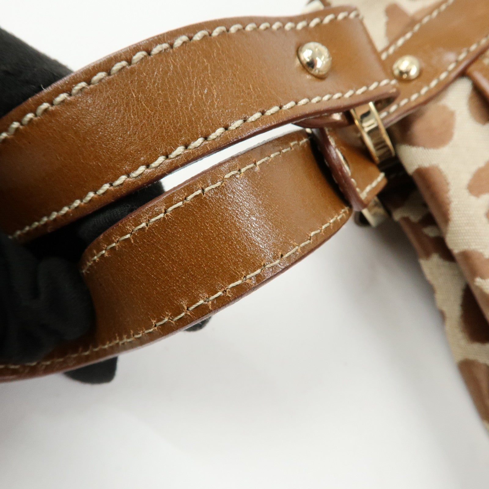 FENDI Canvas Leather Tote Bag Hand Bag Animal Print Brown 8BR628