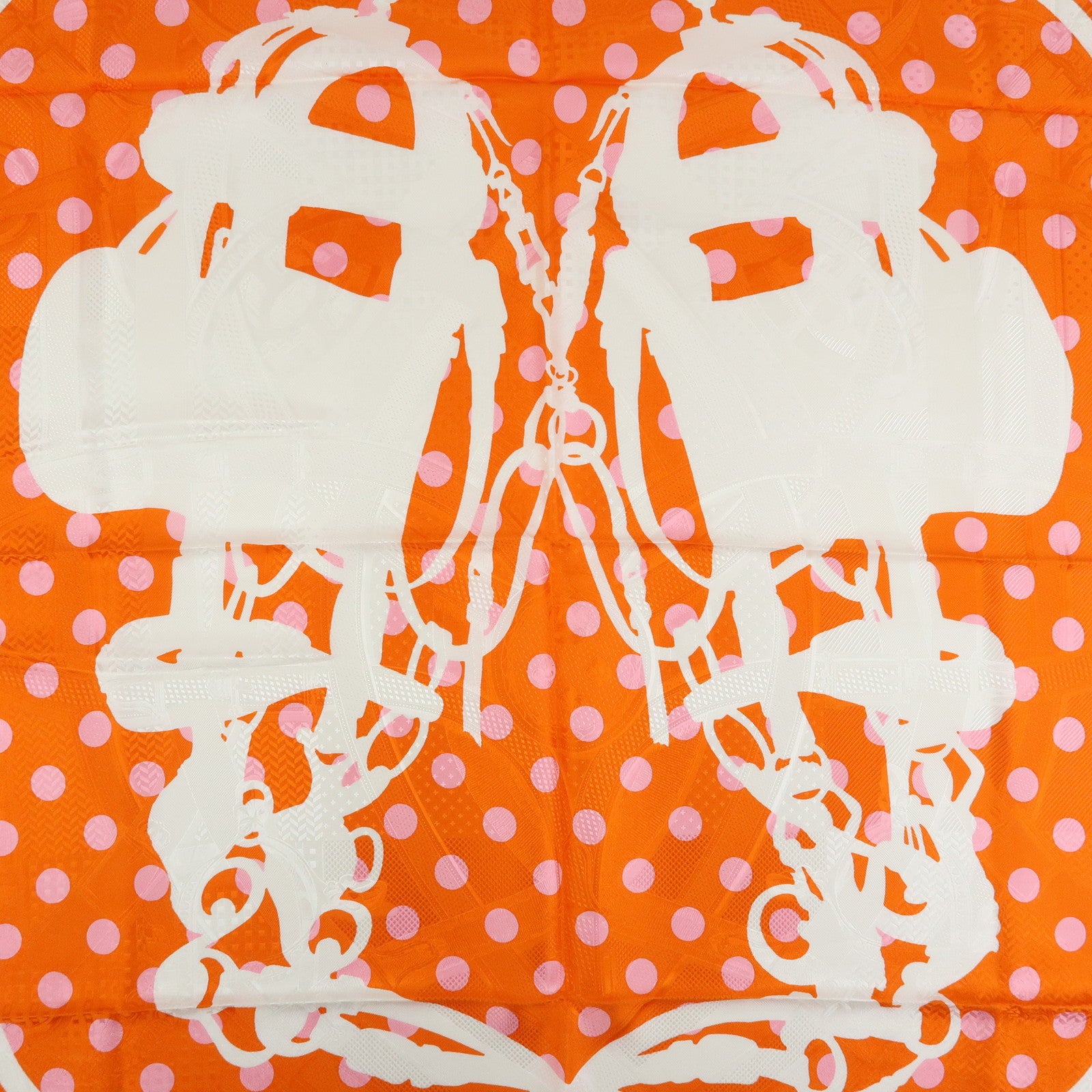 HERMES Carre 90 Silk 100% BRIDES DE GALA Scarf Orange White