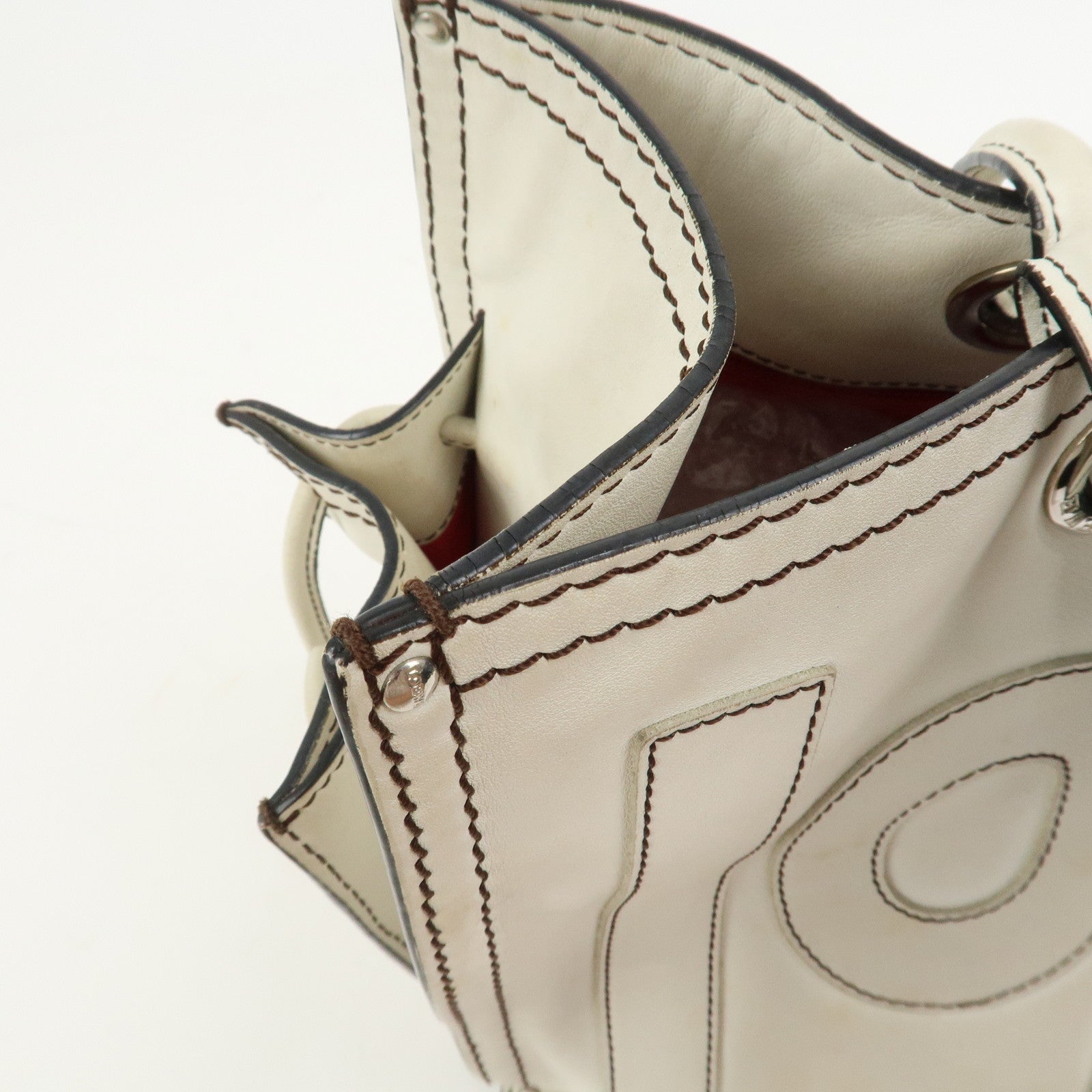 LOEWE Anagram Leather Shopper Tote Bag Shoulder Bag Hand Bag Ivory