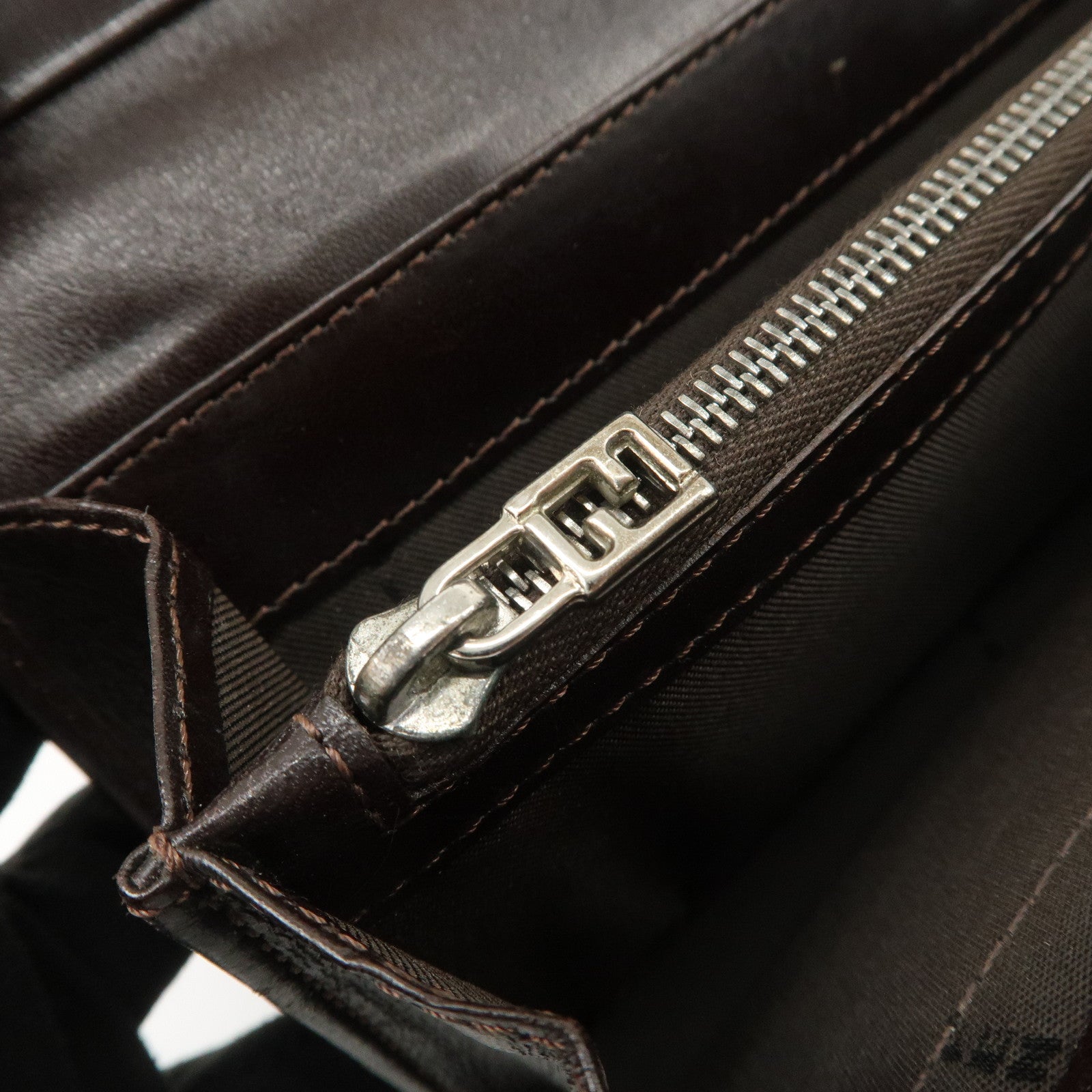 FENDI Zucca Canvas Leather Flap Long Wallet Brown 31084