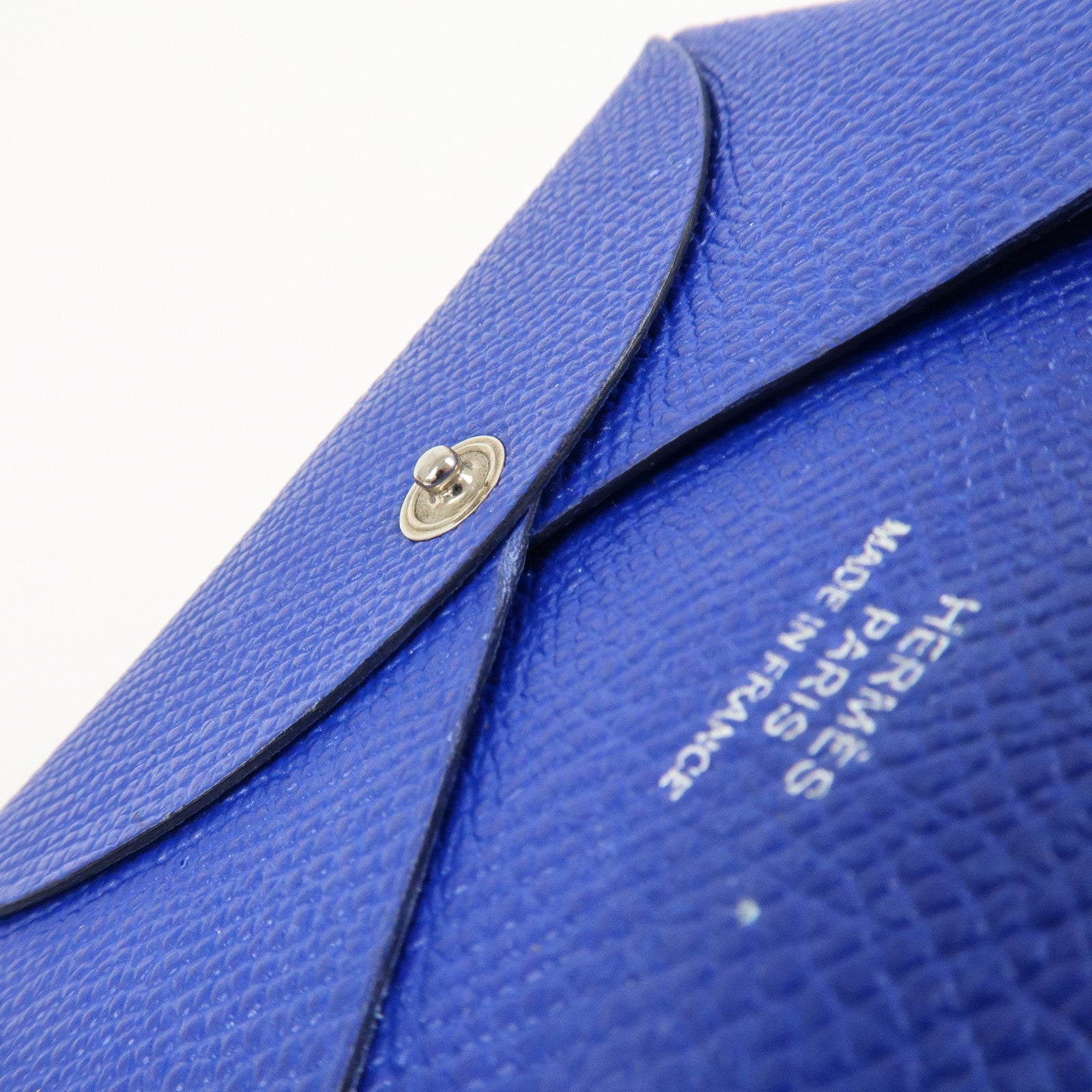 HERMES CALVI Veau Epsom Card Case Card Holder Z Stamped Blue