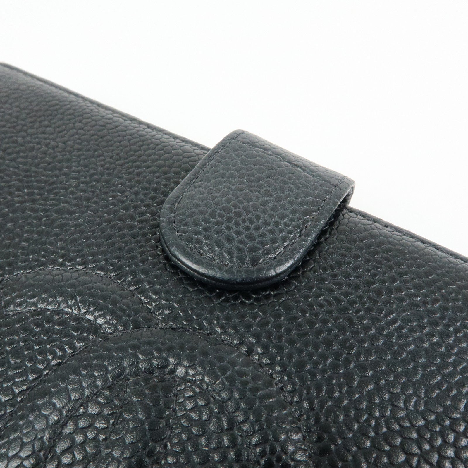 CHANEL COCO Mark Caviarskin Bi-Fold Long Wallet Black A13498