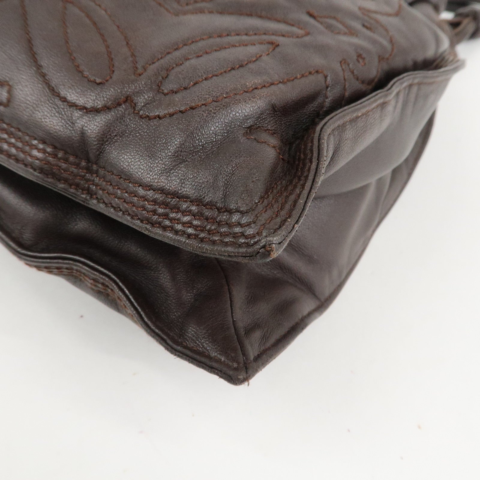 LOEWE Anagram Nappa Leather Shoulder Bag Brown Used