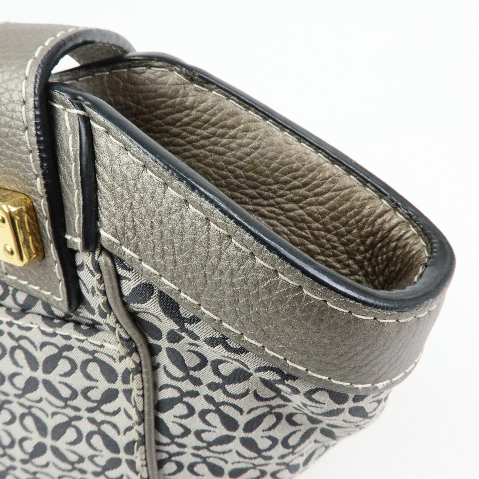 LOEWE New Road Line Repeat Anagram Canvas Calf Leather Hand Bag