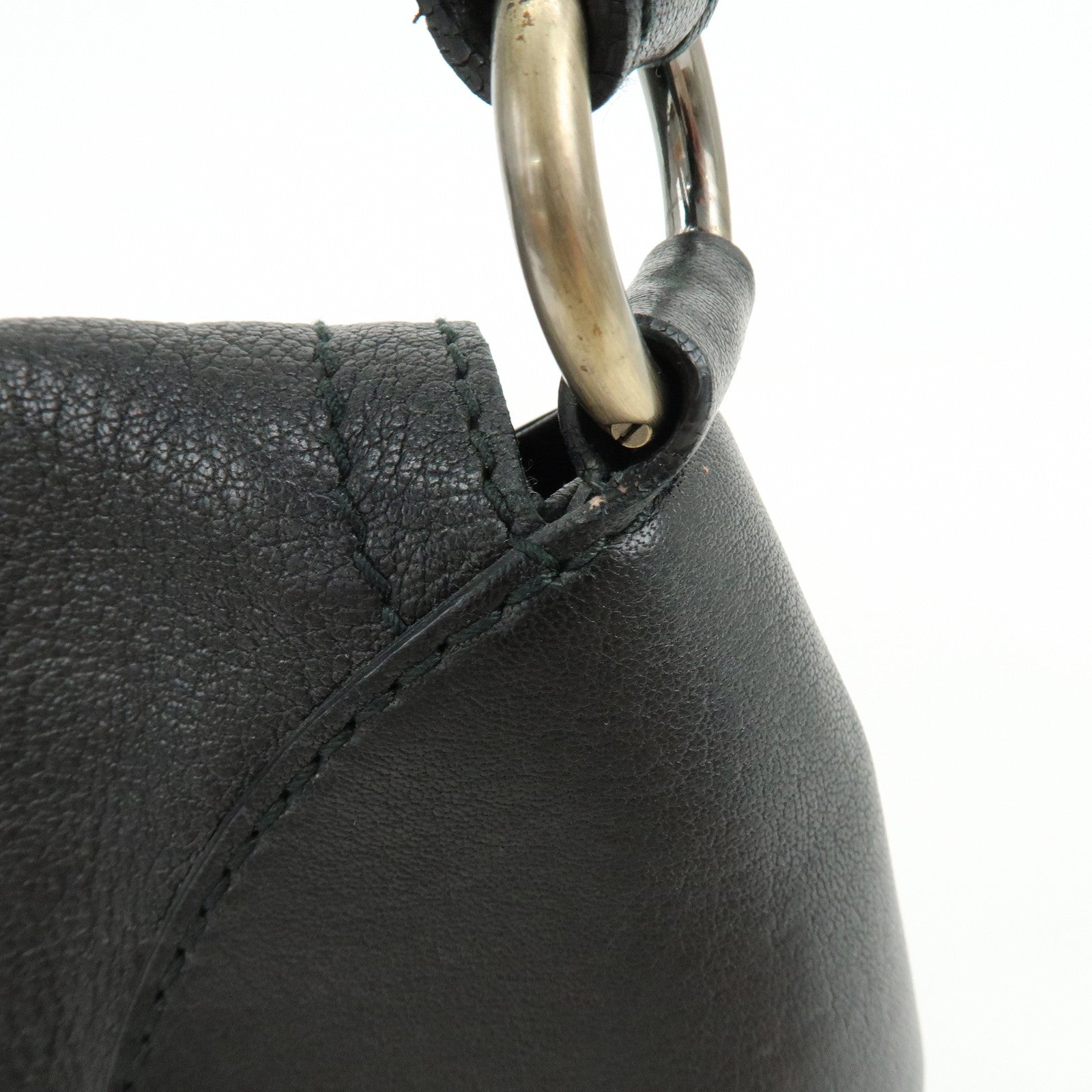 Ferragamo Gancini Leather Shoulder Bag Hand Bag Black