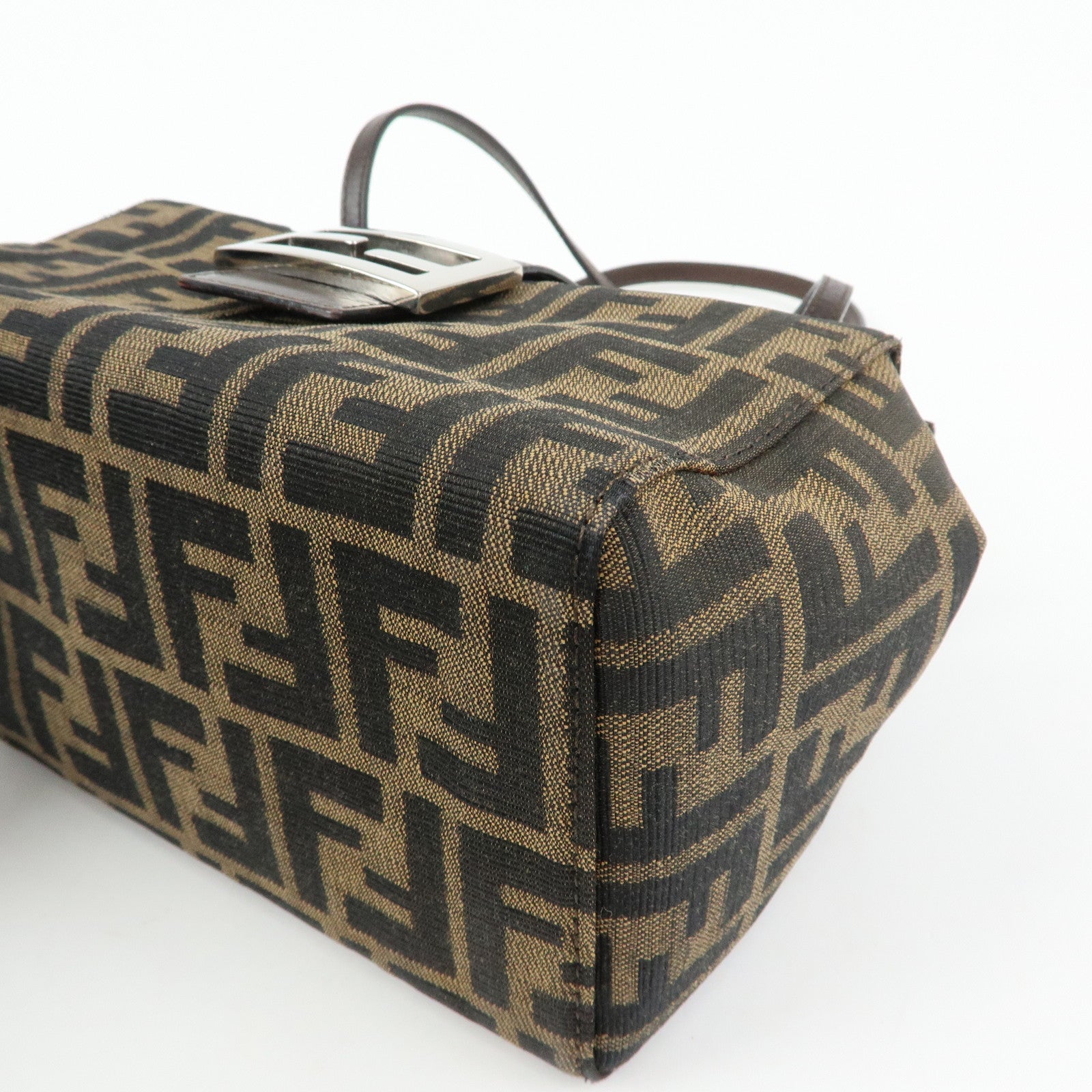 FENDI ZUCCA Canvas Leather Hand Bag Shoulder Bag Brown