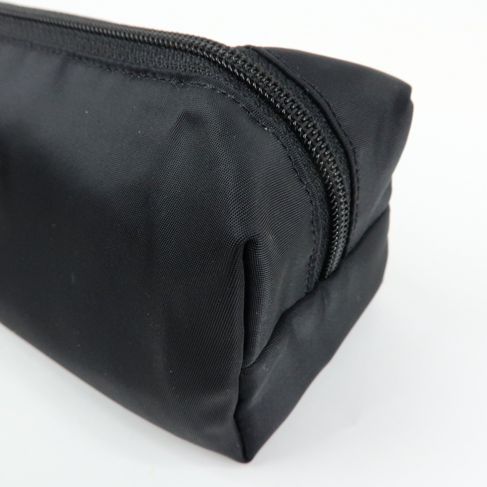 PRADA Triangle Logo Nylon Cosmetic Pouch Makeup Bag Black