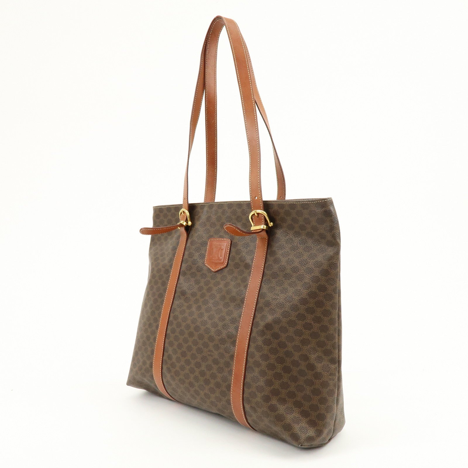 CELINE Macadam PVC Leather Tote Bag Hand Bag Shoulder Bag Brown