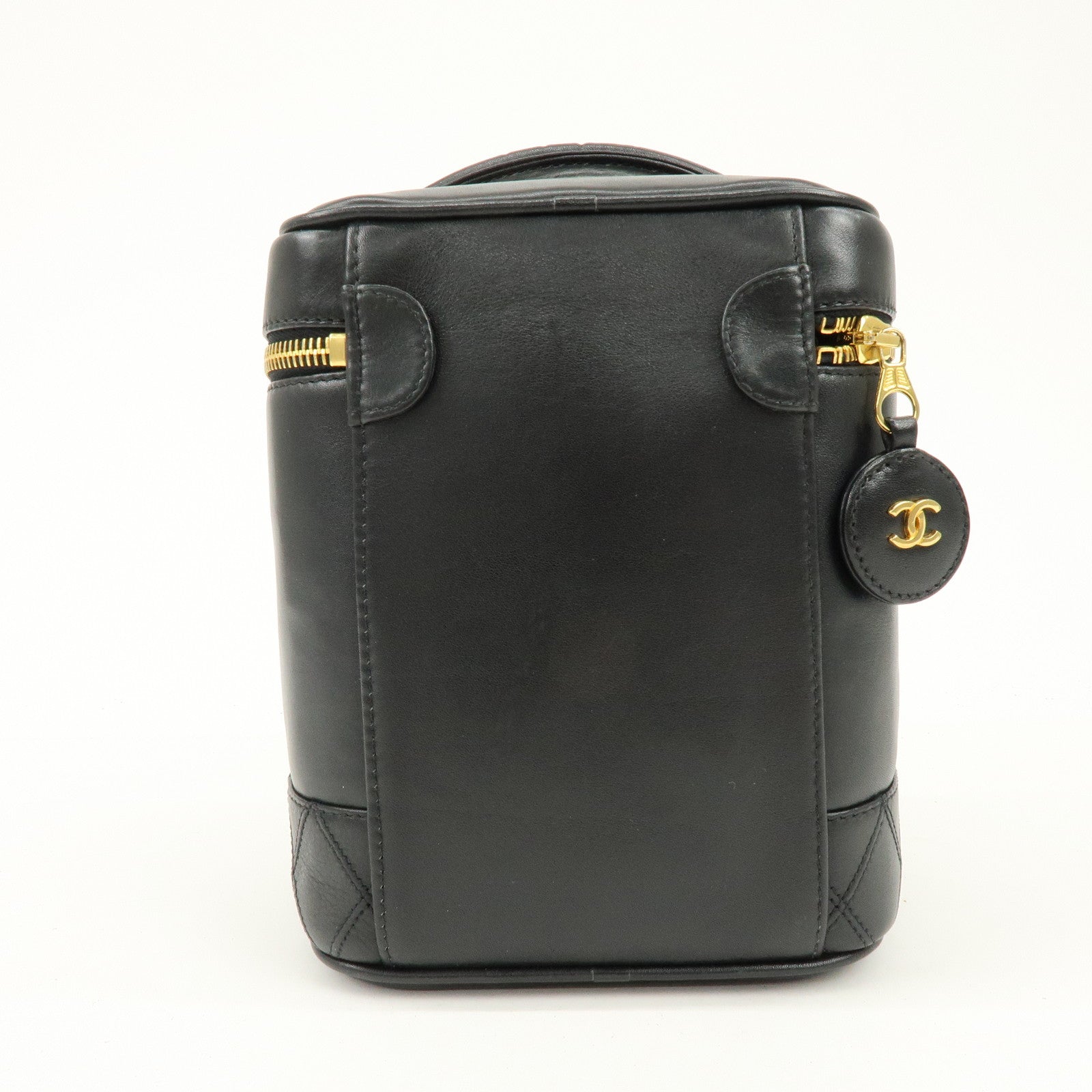 CHANEL COCO Mark Lamb Skin Vanity Bag Hand Bag Black A01998