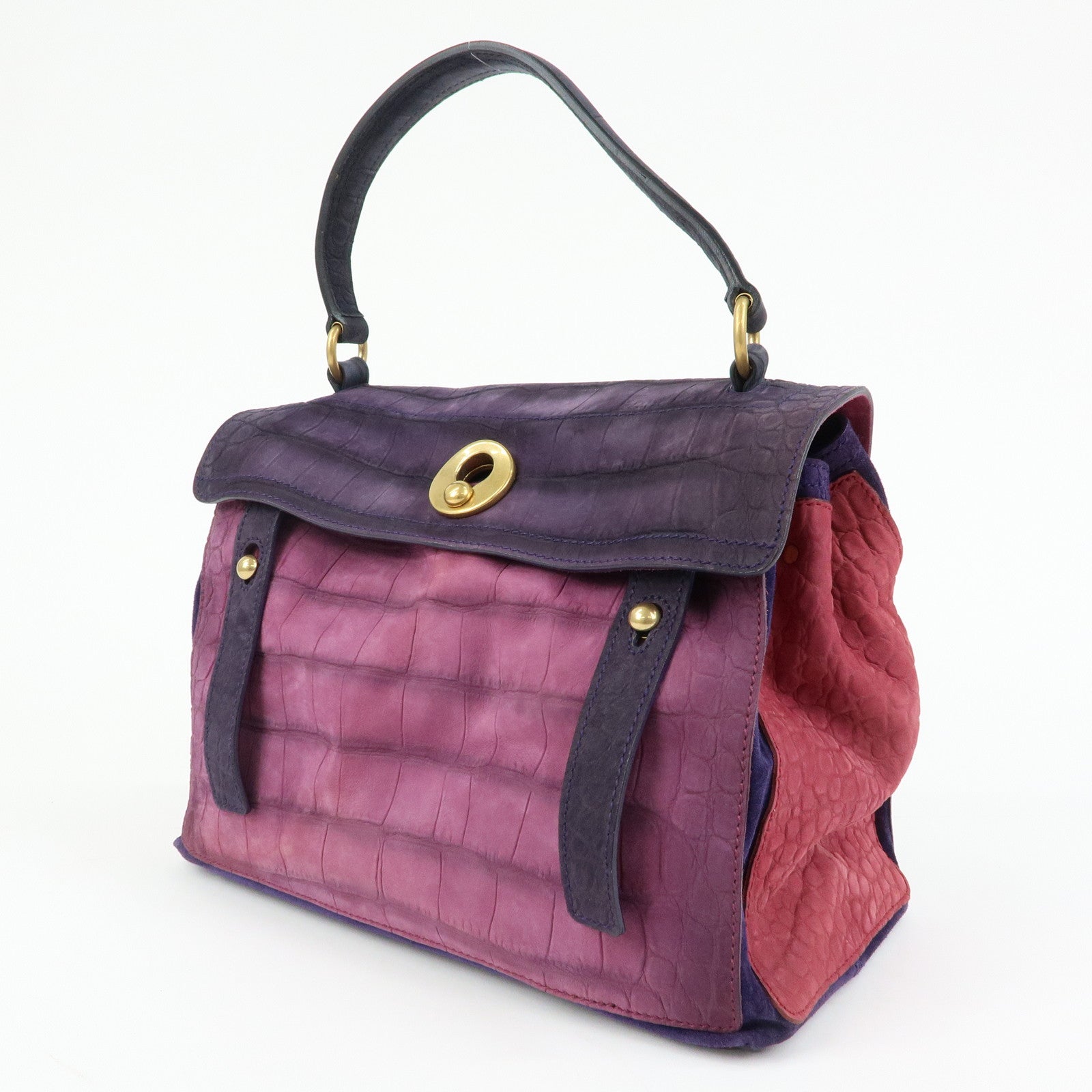 SAINT LAURENT PARIS Muse Two Suede Leather 2way Bag Purple Pink