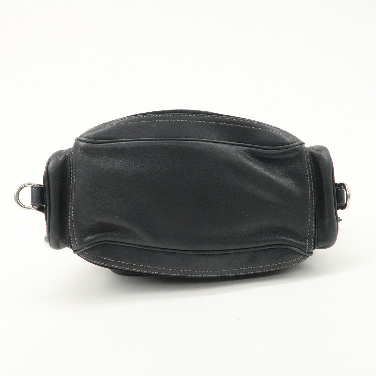 LOEWE Anagram Leather Suede Shoulder Bag Black Silver Used