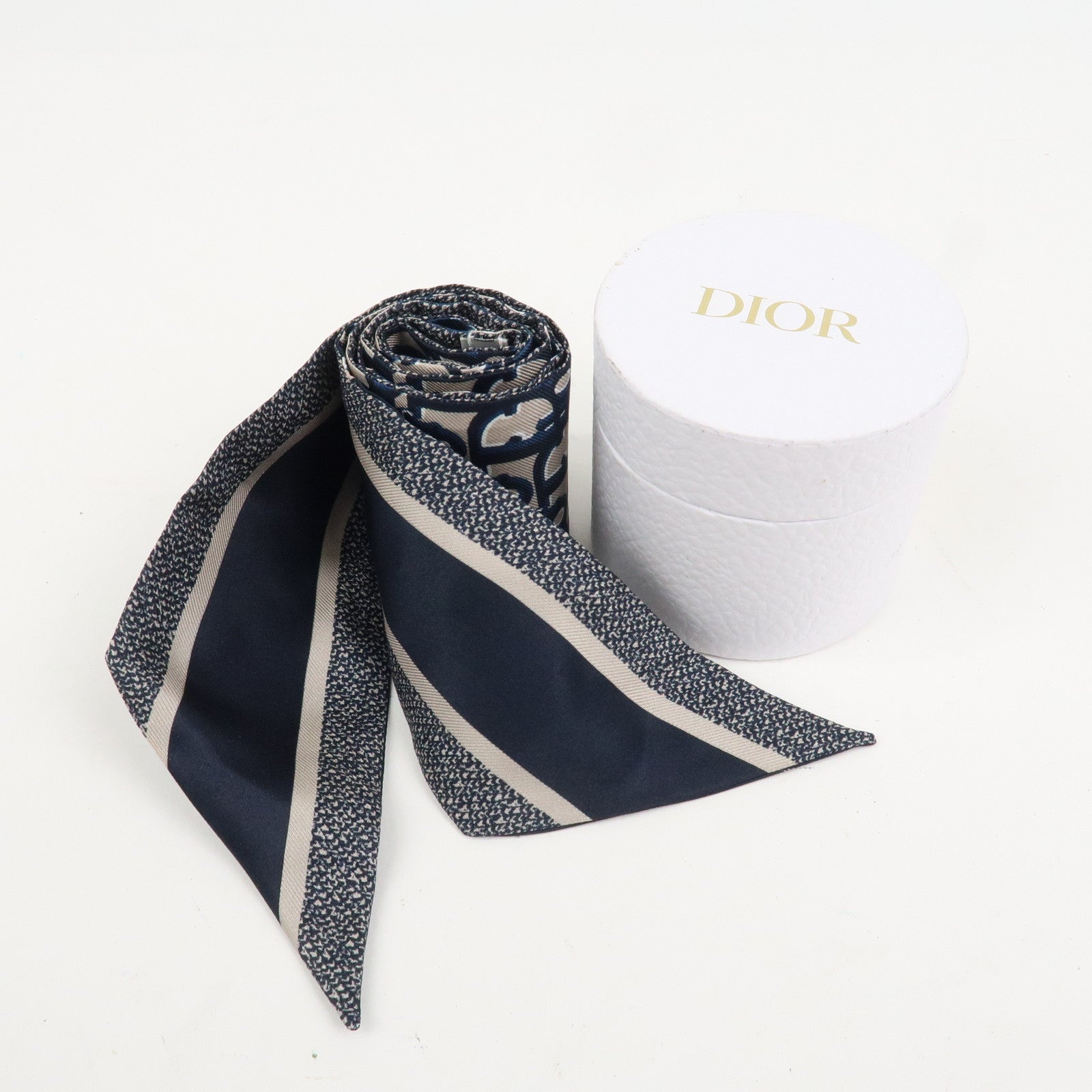 Christian Dior Oblique Mitzah Silk 100% Scarf Navy