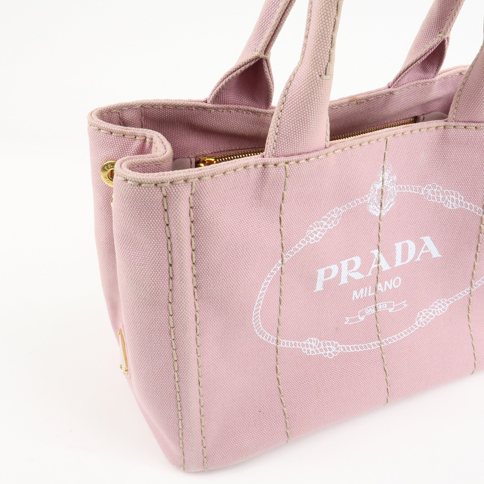 PRADA Canapa Mini Denim Hand Bag Tote Bag Pink 1BG439 Used