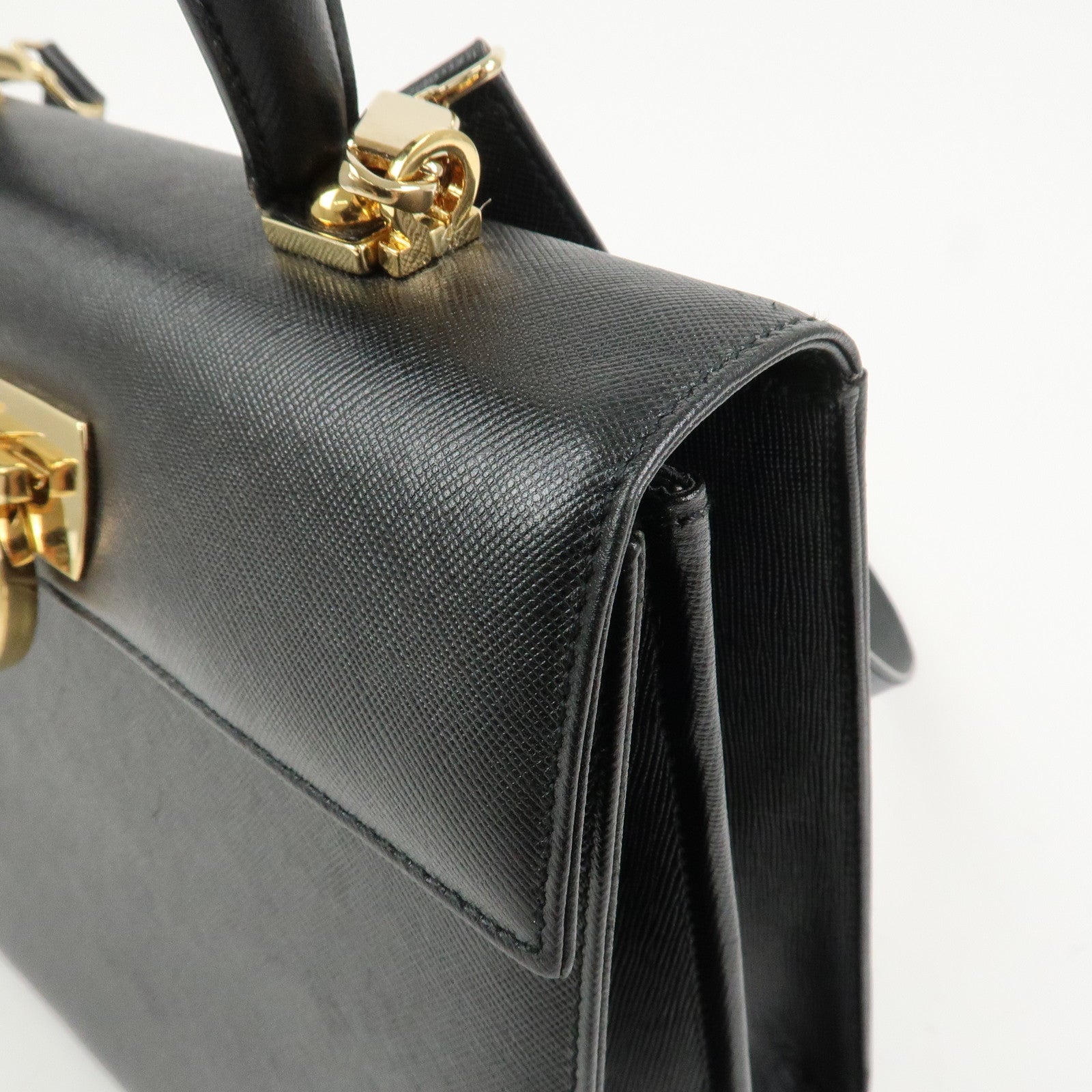 Ferragamo Gancini Leather 2Way Bag Shoulder Bag Hand Bag Black