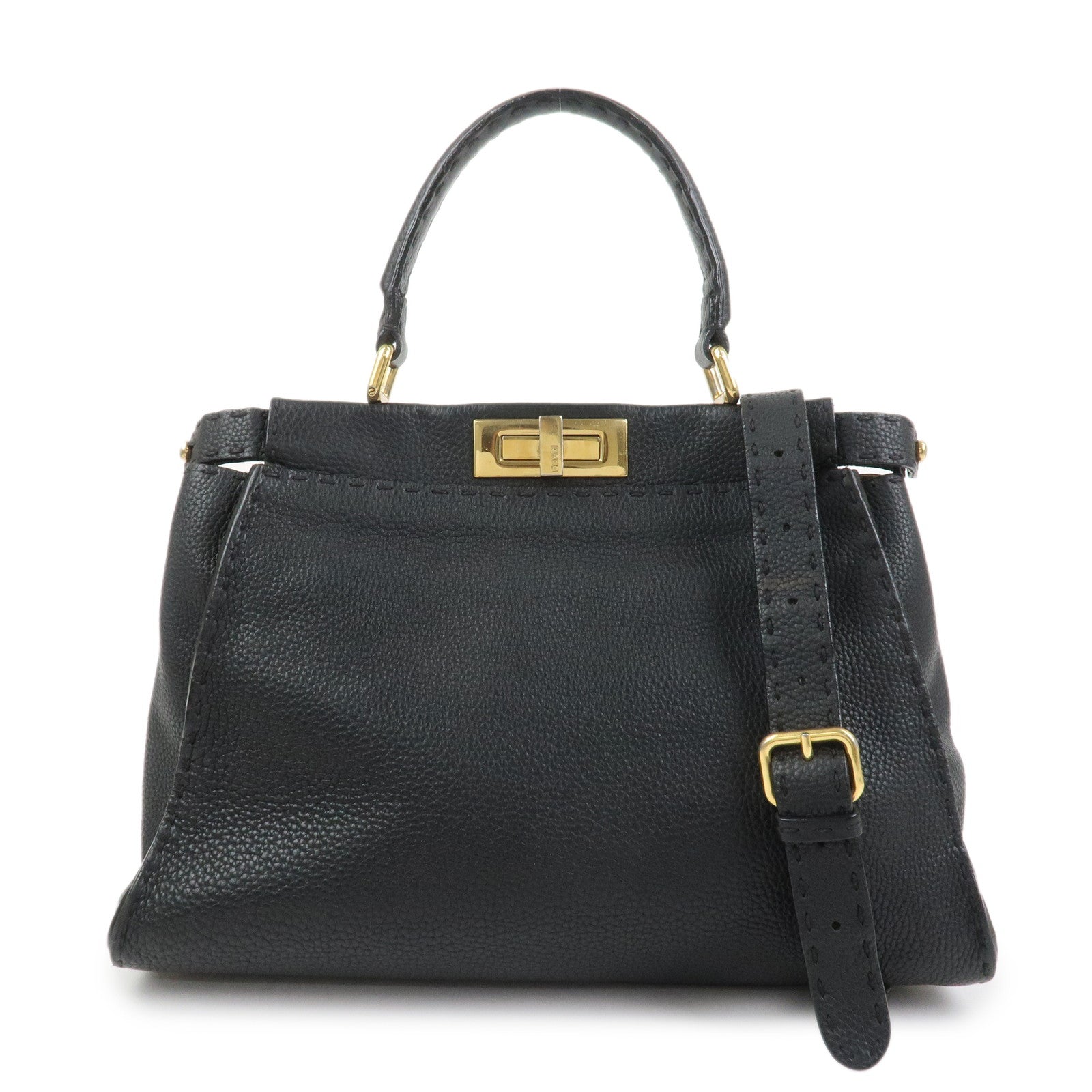 FENDI Selleria Peekaboo Leather 2Way Bag Hand Bag Shoulder Bag