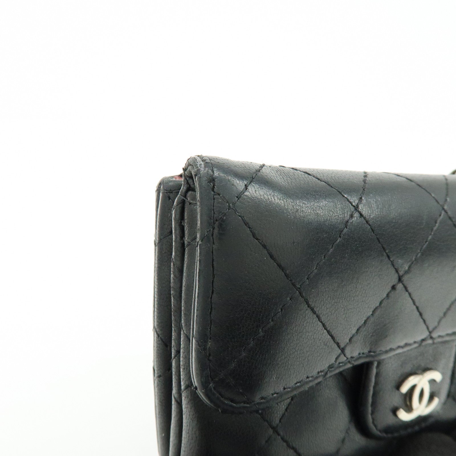 CHANEL Matelasse Lamb Skin Card Case Coin Case Black AP0214