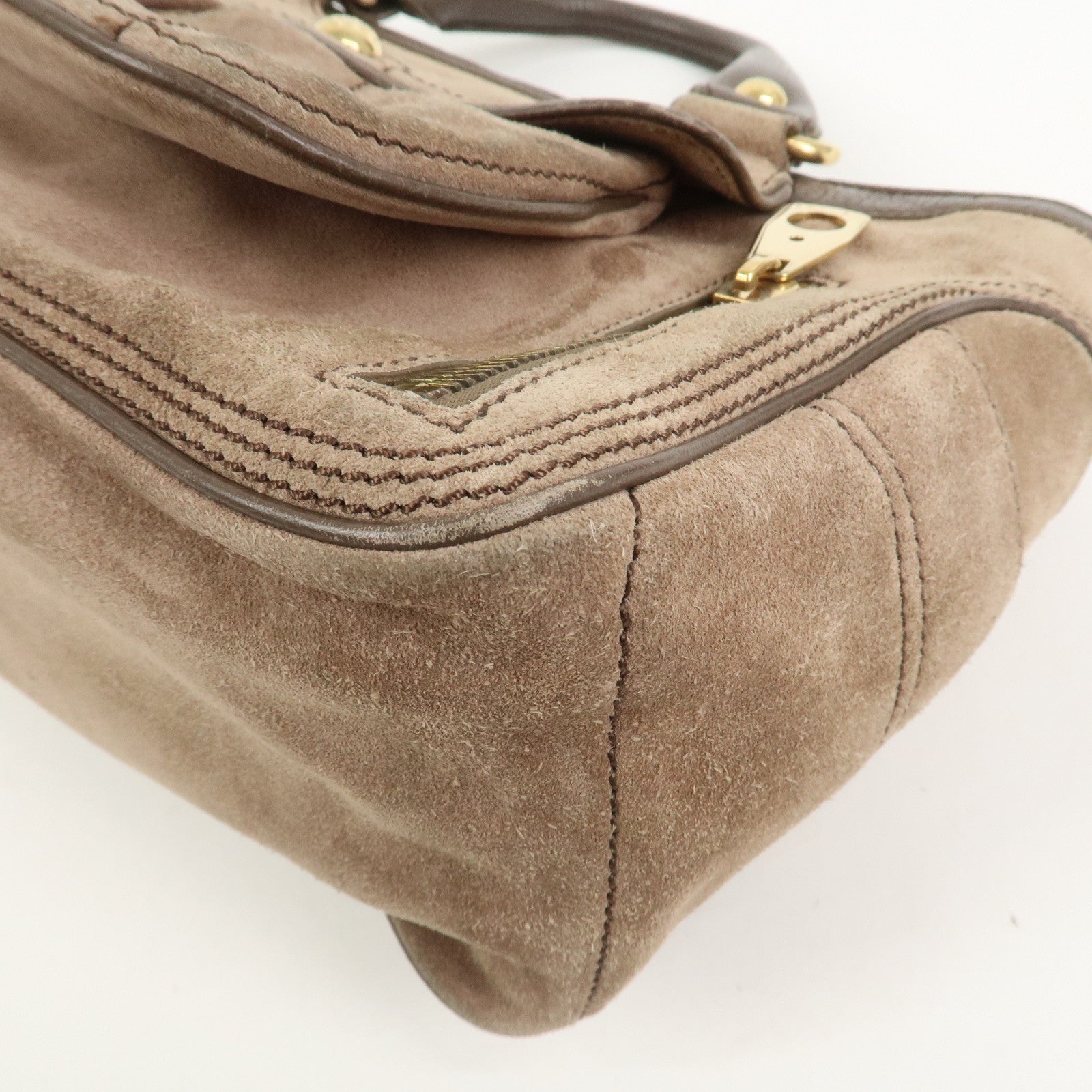 CELINE Boogie Bag Suede Leather Hand Bag Beige Brown