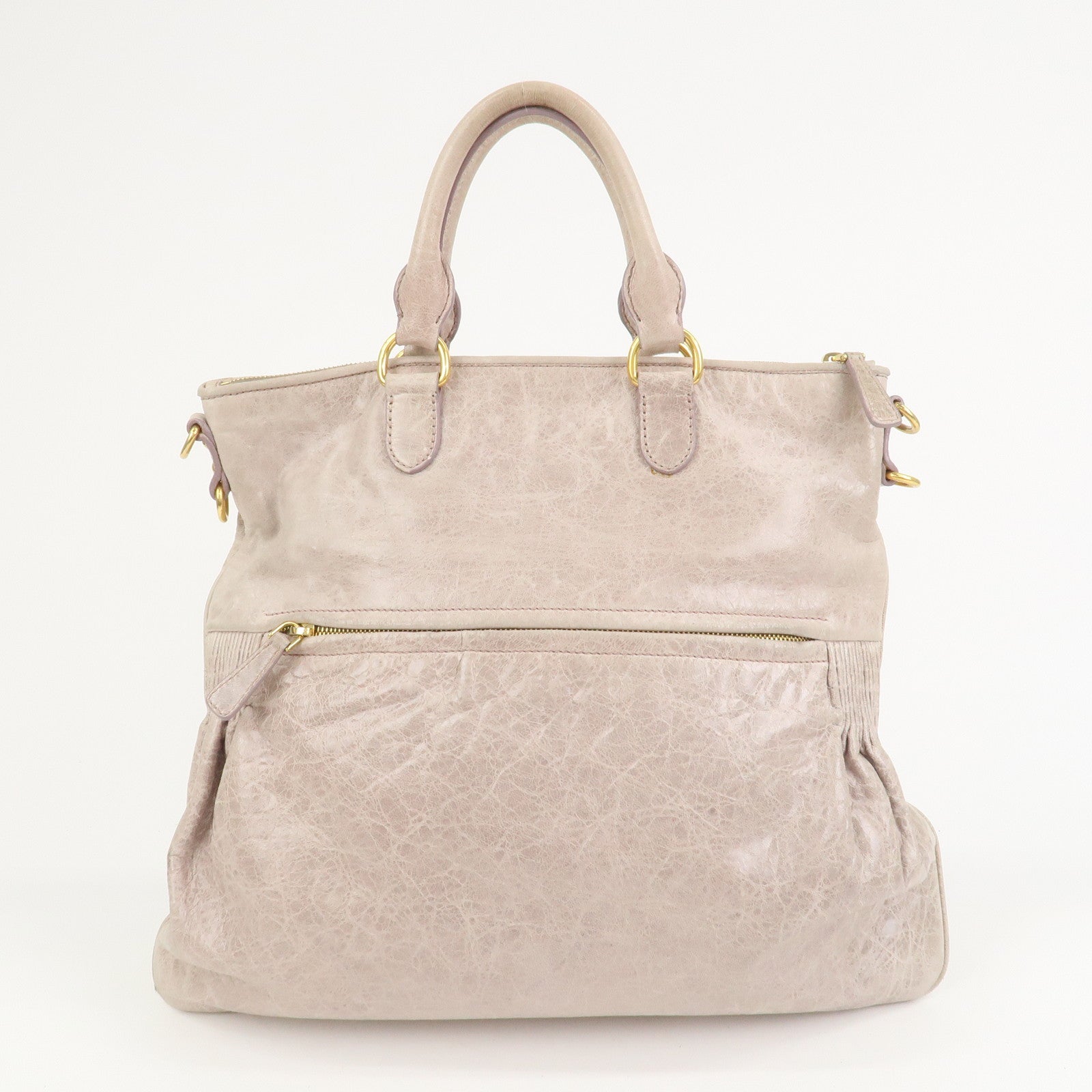 MIU MIU Logo Leather  2Way Bag Hand Bag Shoulder Bag Ivory