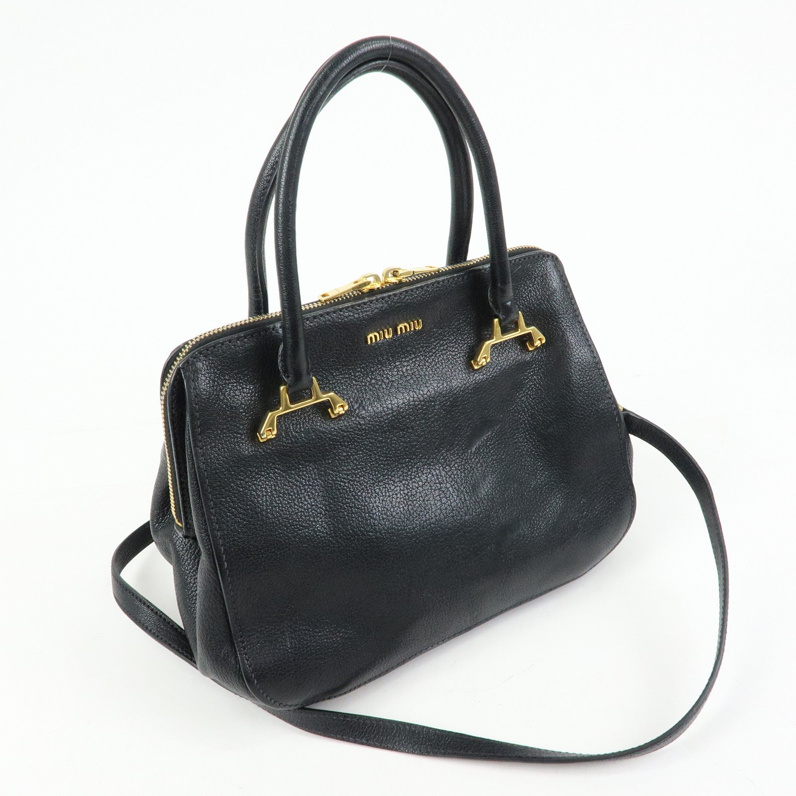 MIU MIU Madras Leather 2Way Bag Hand Bag Shoulder Bag Black