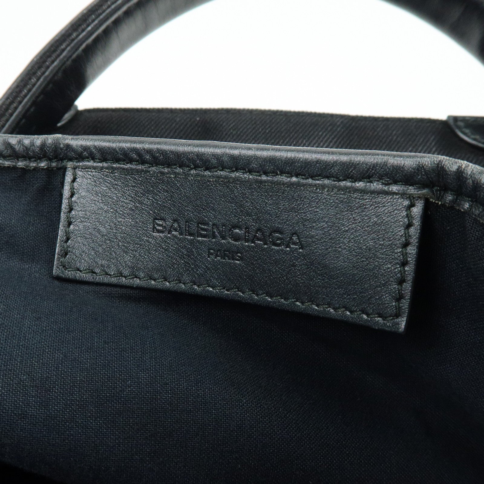 BALENCIAGA Navy Cabas Small Canvas Leather Tote Bag Black 339933