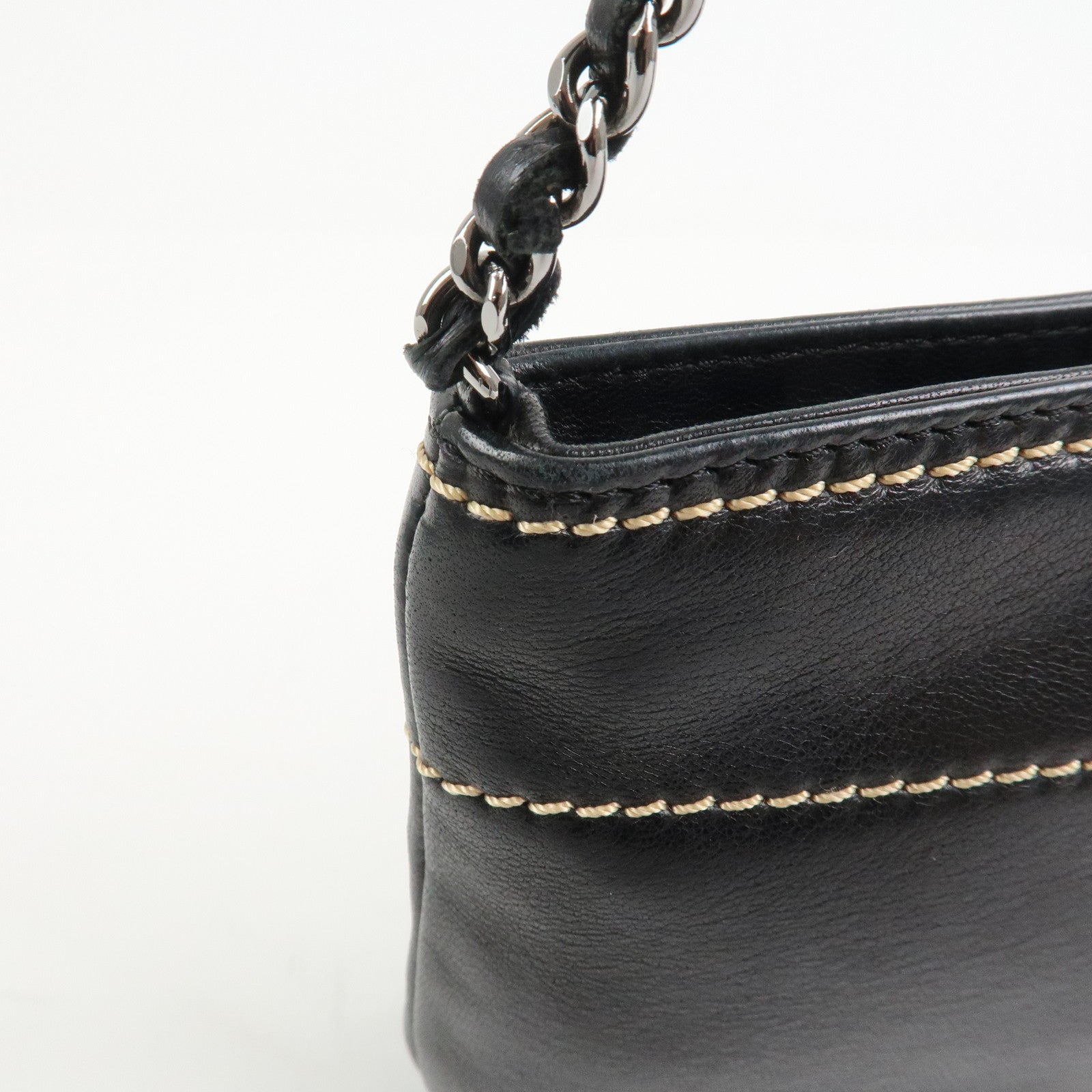 CHANEL Lambskin Chain Shoulder Bag Hand Bag Black Silver
