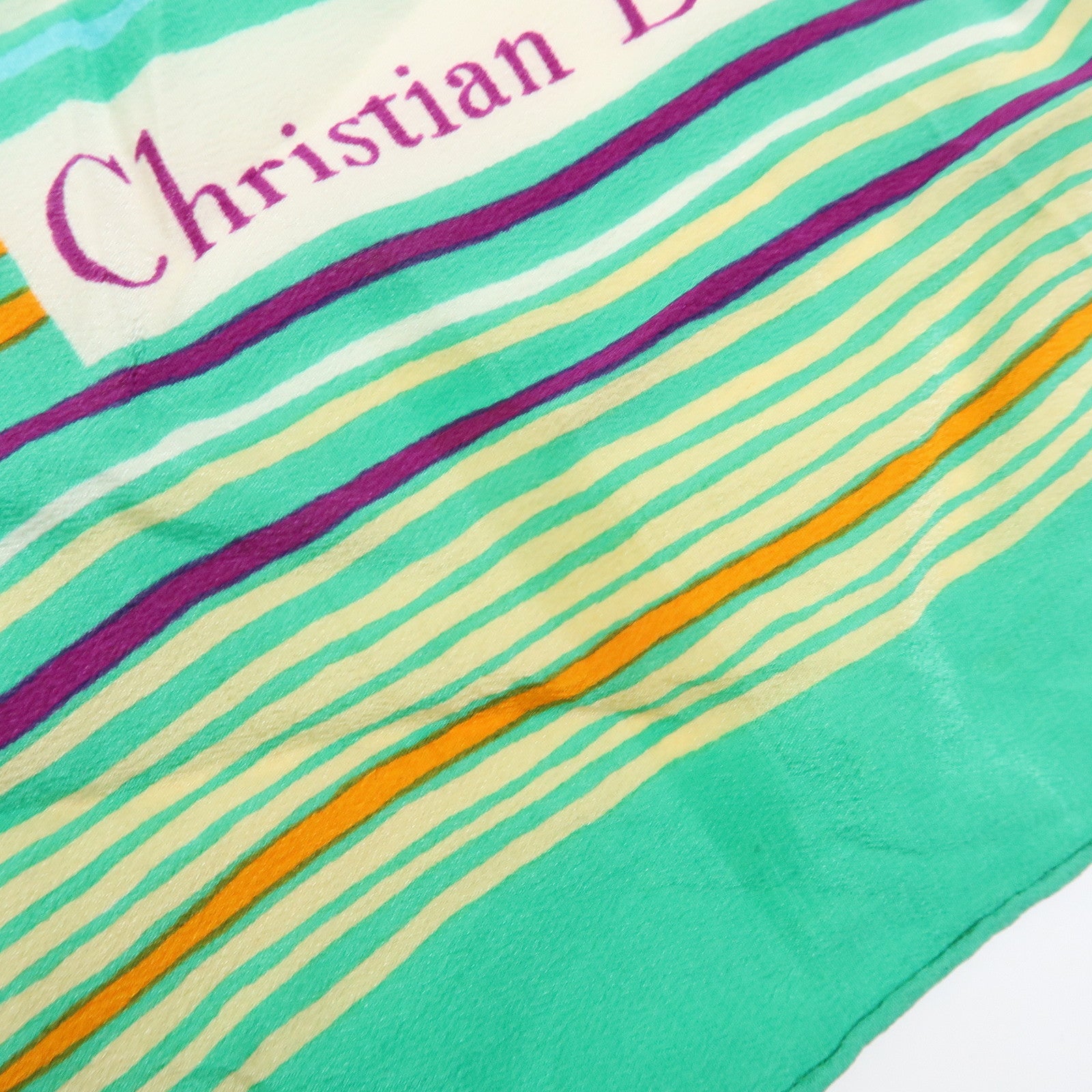Christian Dior Silk 100% Scarf Stripe Print Green Beige
