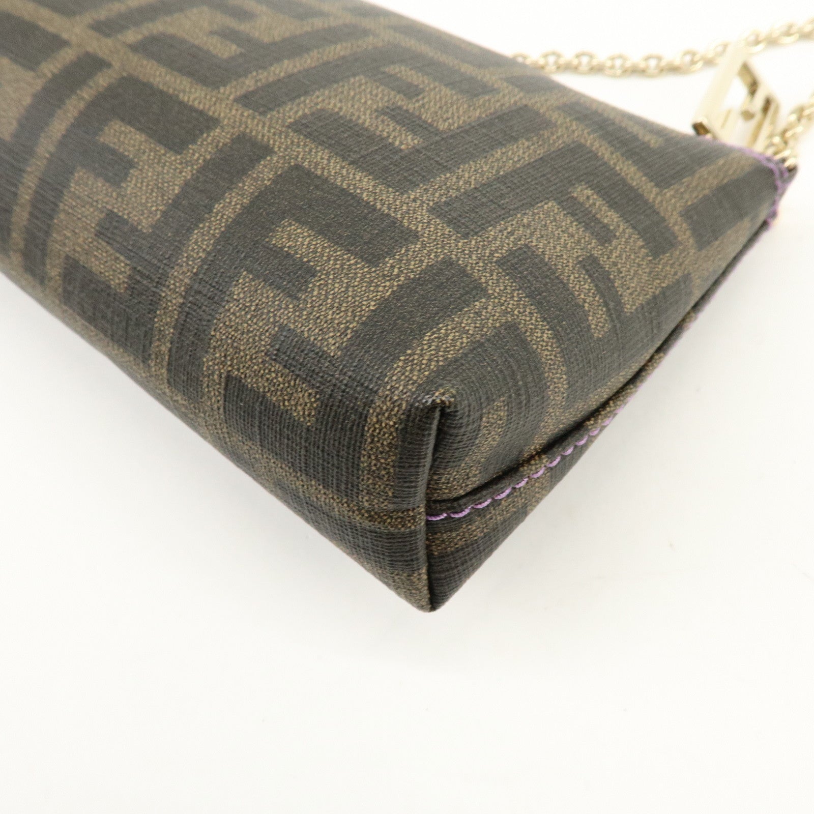 FENDI Zucca Print PVC Chain Accessory Pouch Brown Purple 8BR592