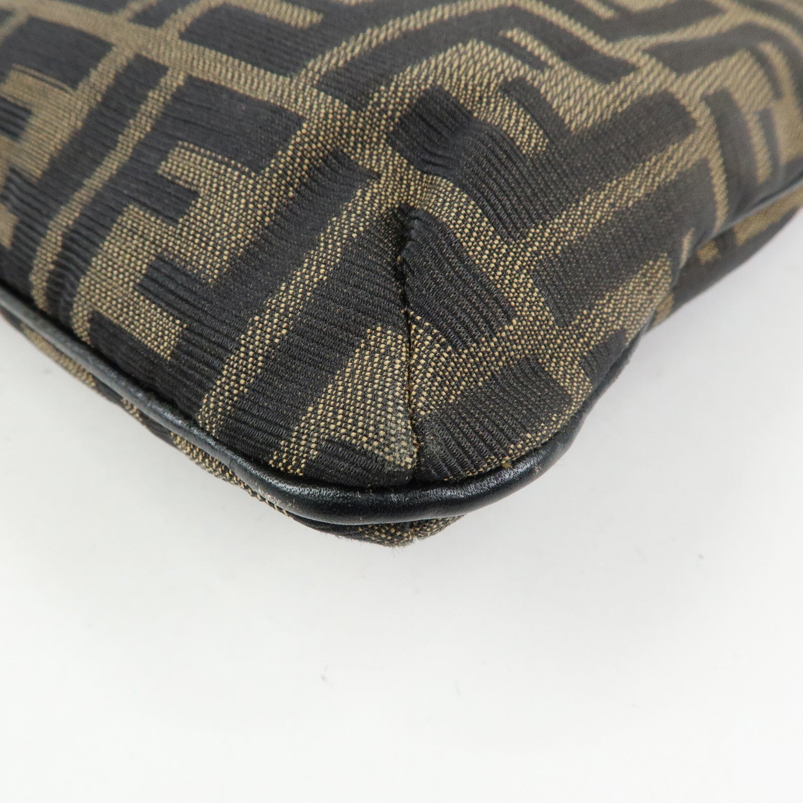 FENDI Zucca Canvas Leather Shoulder Bag Hand Bag Black Brown