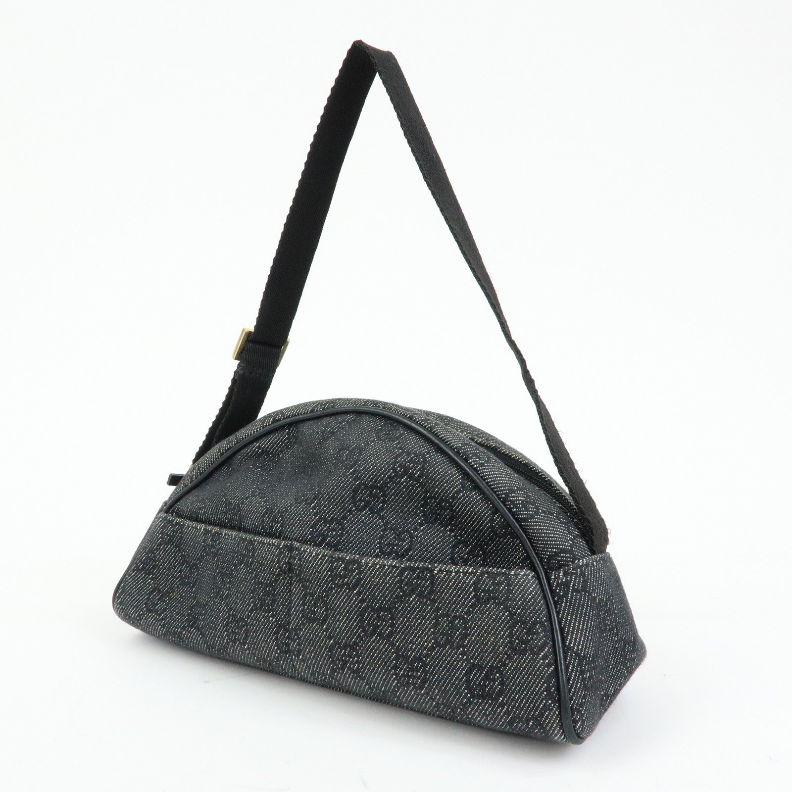 GUCCI Half Moon GG Denim Shoulder Bag Hand Bag Black 90781