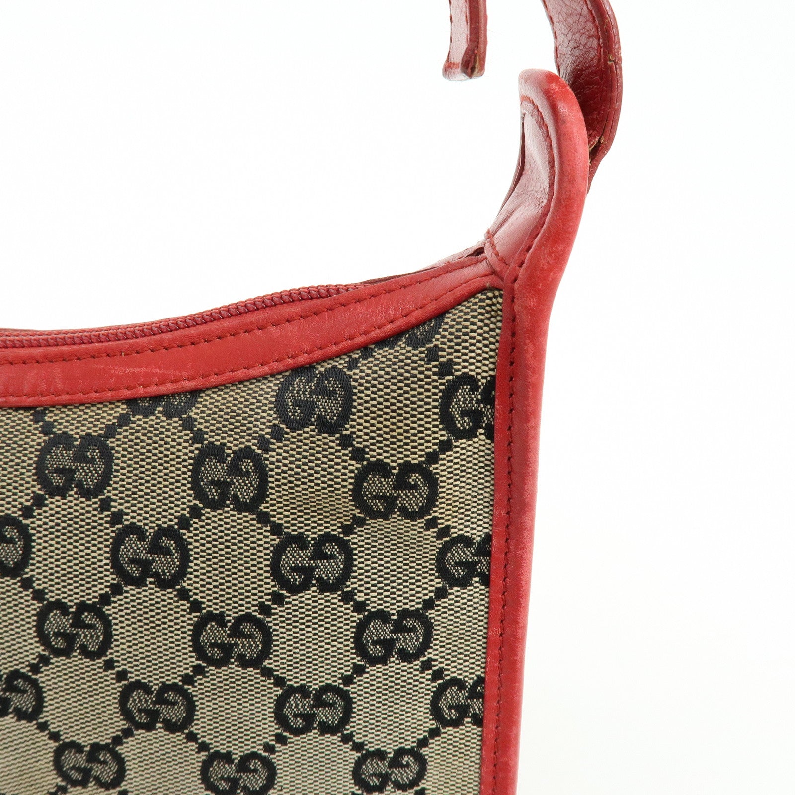 GUCCI GG Canvas Leather Shoulder Bag Beige Red 001・4206・001998