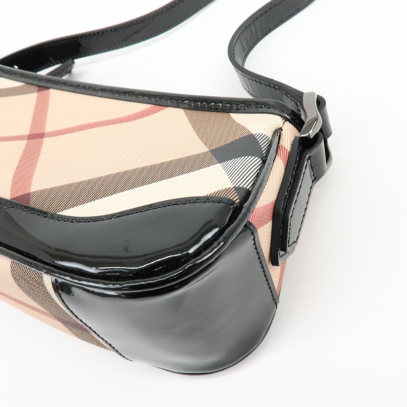 BURBERRY Nova Plaid PVC Patent Leather Hand Bag Beige Black